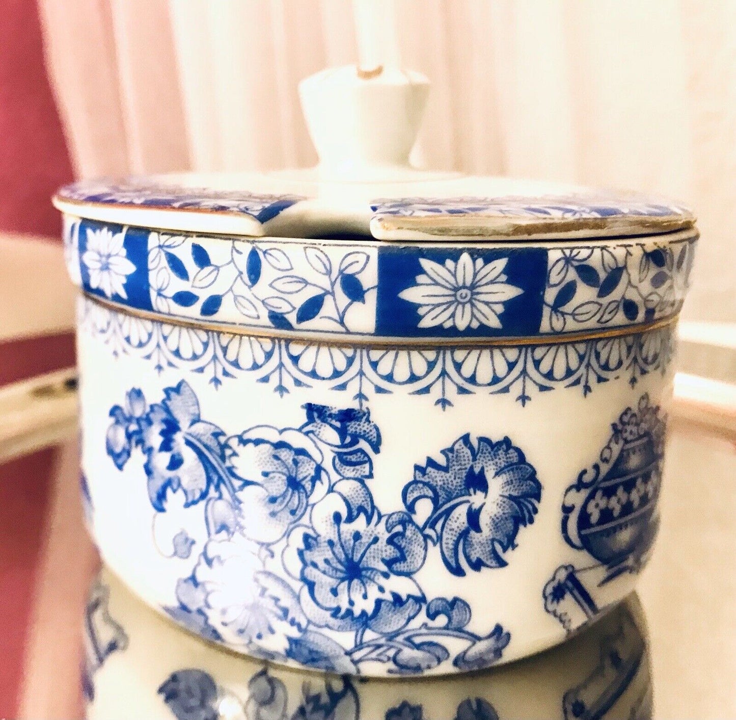 Antik Art Déco Porzellan Deckeldose Dose China Blau Oscar Schaller ??