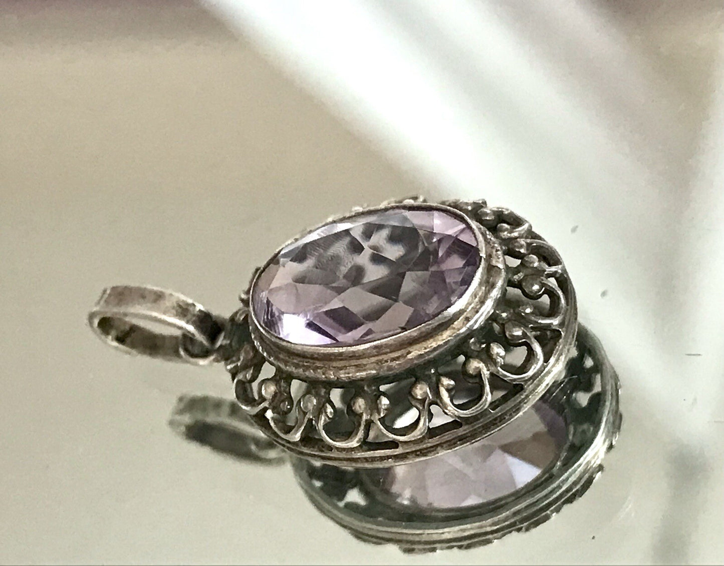 Antik Art Déco Edel Anhänger Kettenanhänger Silber 835 Lila Stein Amethyst?