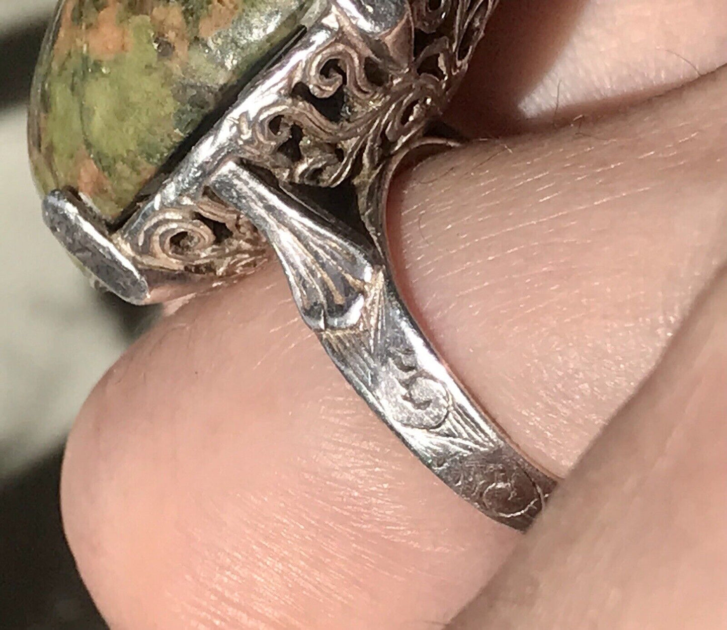 Antik England Jugendstil Edel DAMEN RING 925 Silber Jaspis Birmingham AH