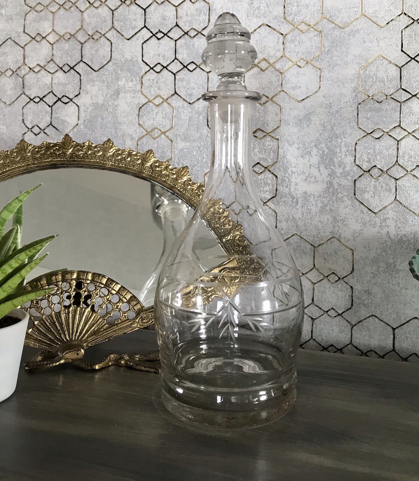 Antik Vintage Glaskaraffe Karaffe Zier- Schliff