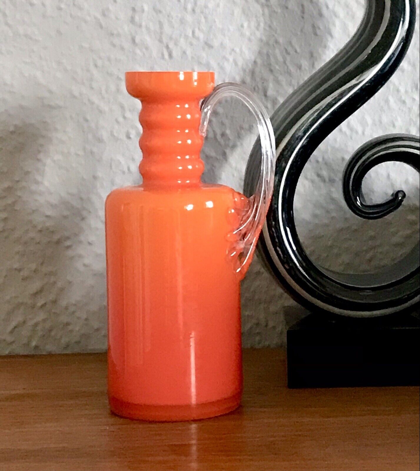 Vintage Vase Empoli? opalin Firenze Glasvase Orange Henkelvase Italien Designer
