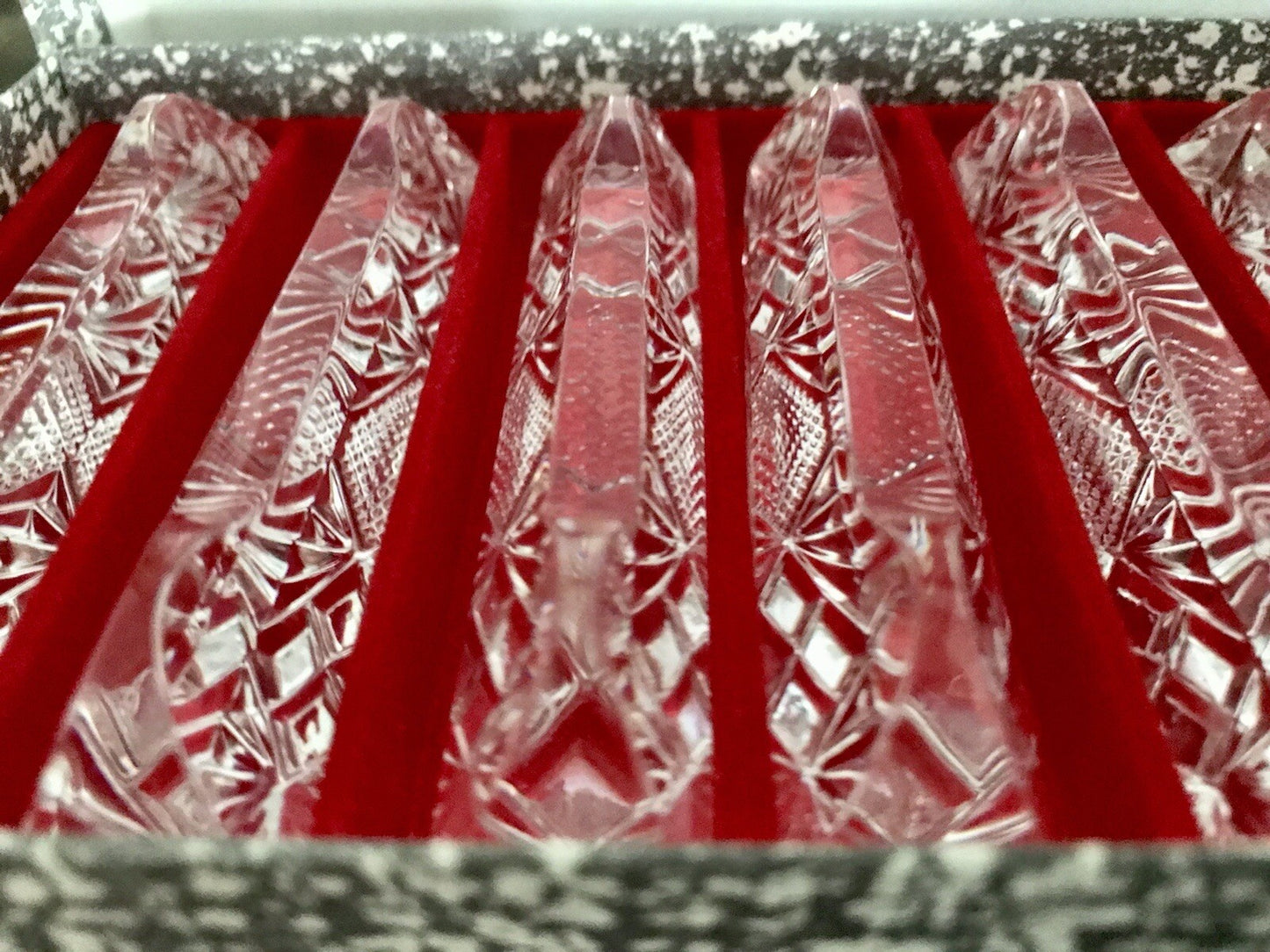Alt antik? 6 Art Déco Messerbänkchen Kristallglas Glas EDEL Schliff