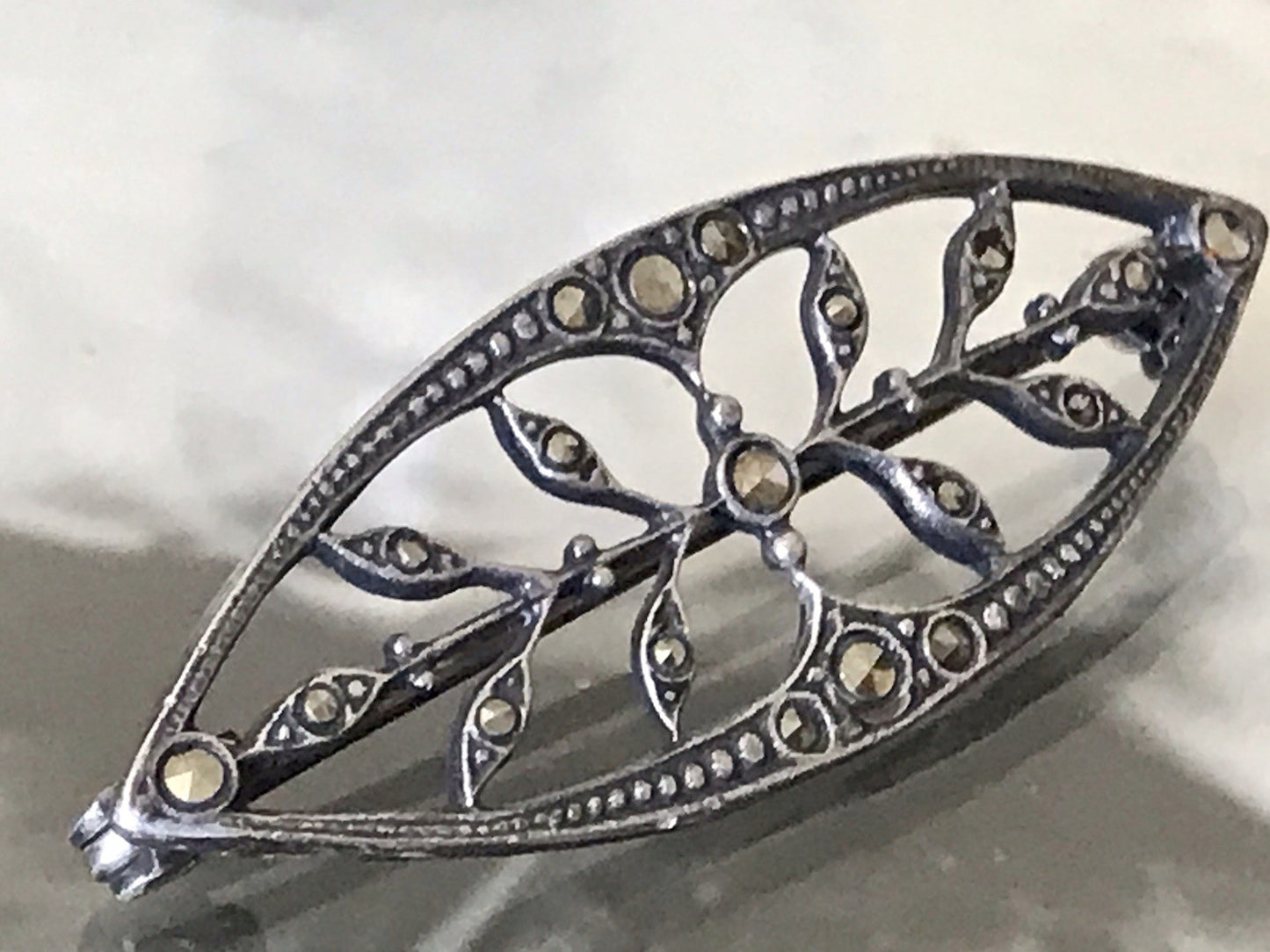 Antik reines Jugendstil Brosche 835 Silber Markasite WUNDERVOLLE ARBEIT!