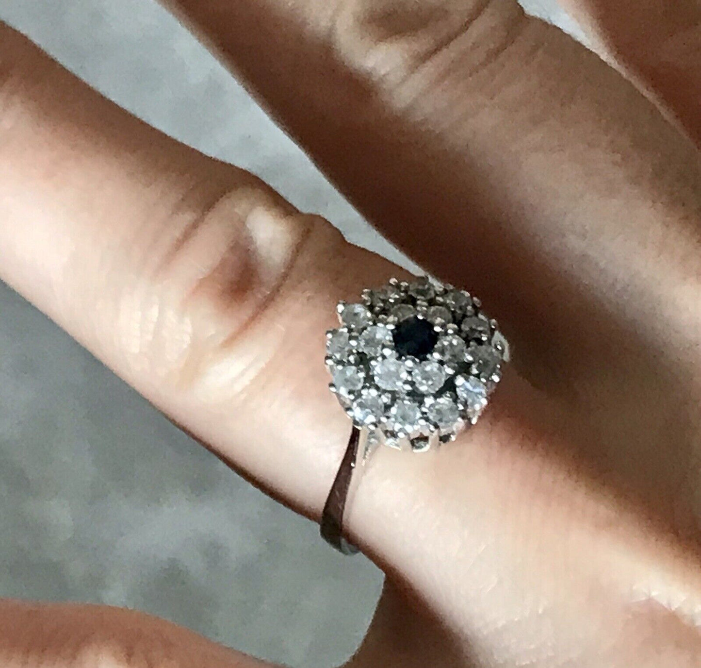 Vintage Entourage Halo Ring farblose Steine & Saphir Silber 925 ~Gr.54