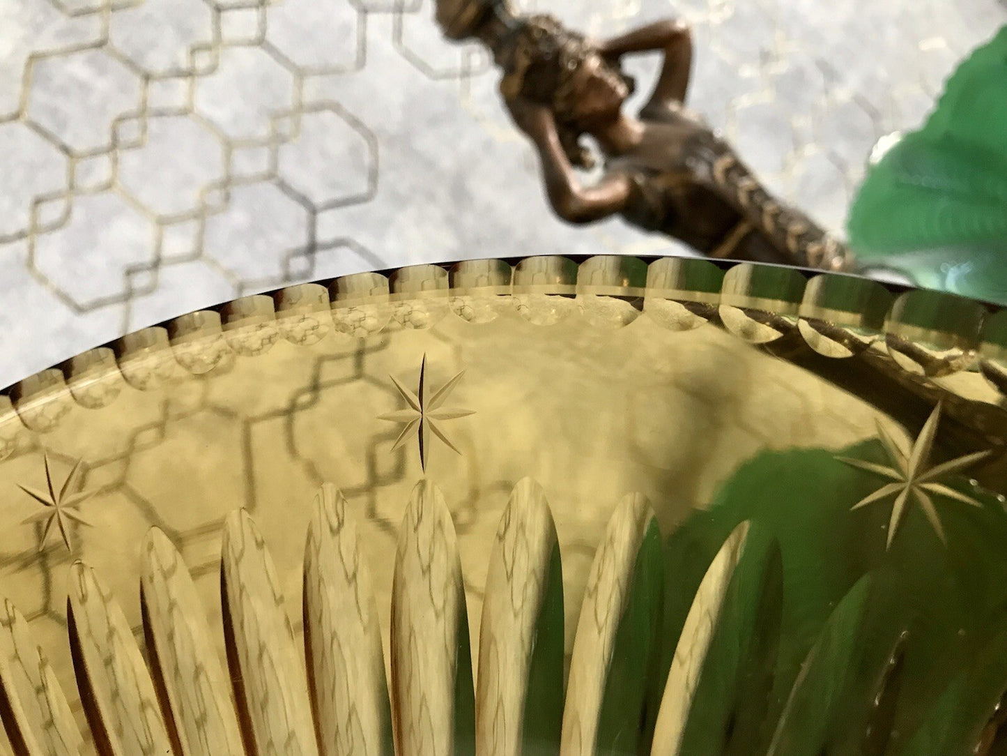 Antik Art Déco Edel Designer Kristallglas Schale Glasschale Bernstein Farbe Gelb
