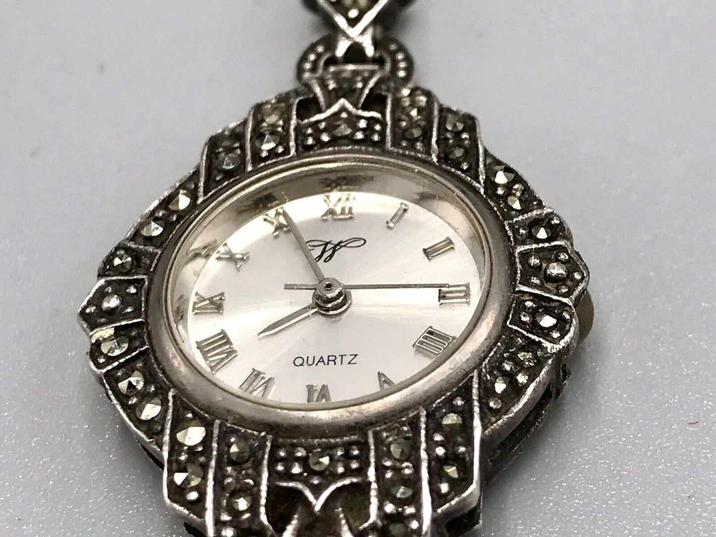 Vintage EDEL!!! Art Déco Stil 925 Silber Armbanduhr Damen Markasite wundervoll!