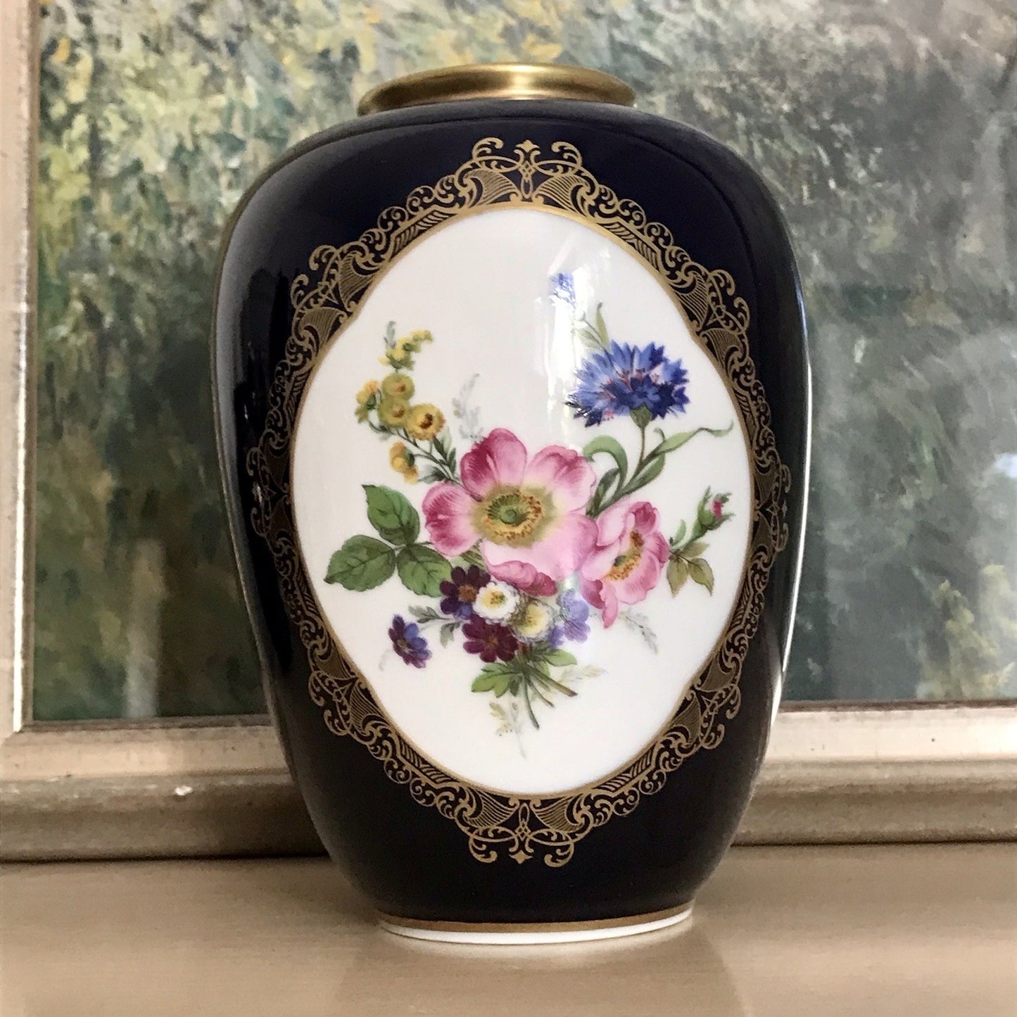 Vintage Alt 1 Porzellan Prunkvase Vase Echt Kobalt blau bunt Weimarer Porzellan