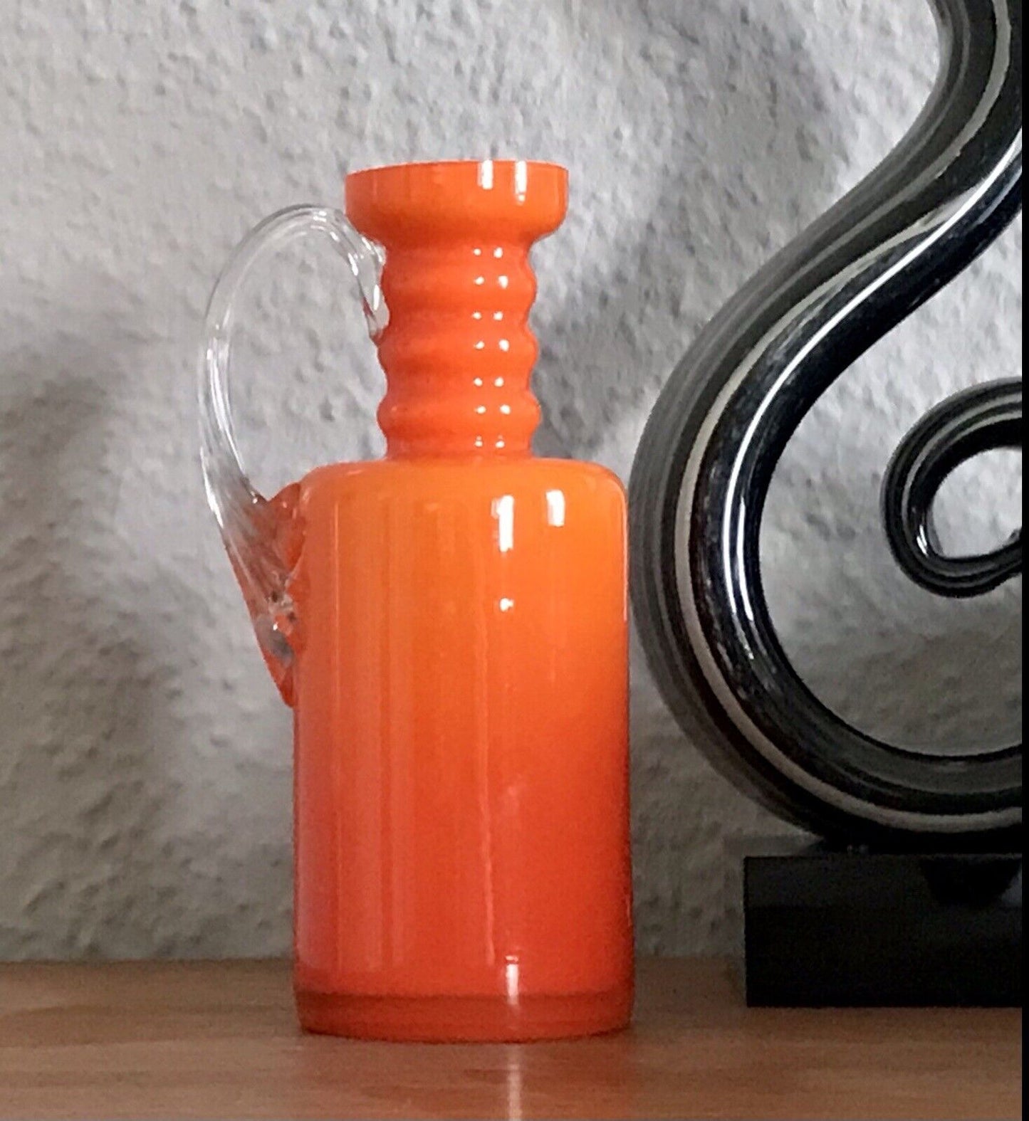 Vintage Vase Empoli? opalin Firenze Glasvase Orange Henkelvase Italien Designer
