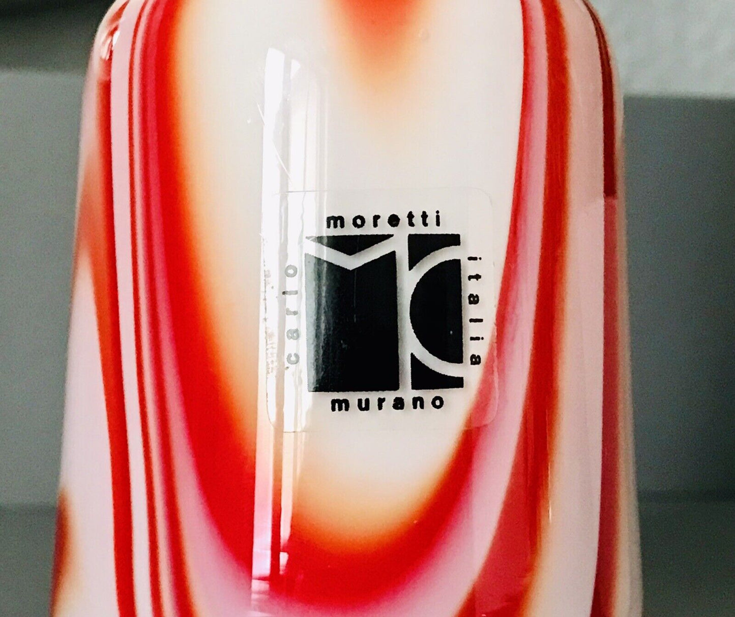 Carlo Moretti Vintage Vase Murano Glasvase rot weiß