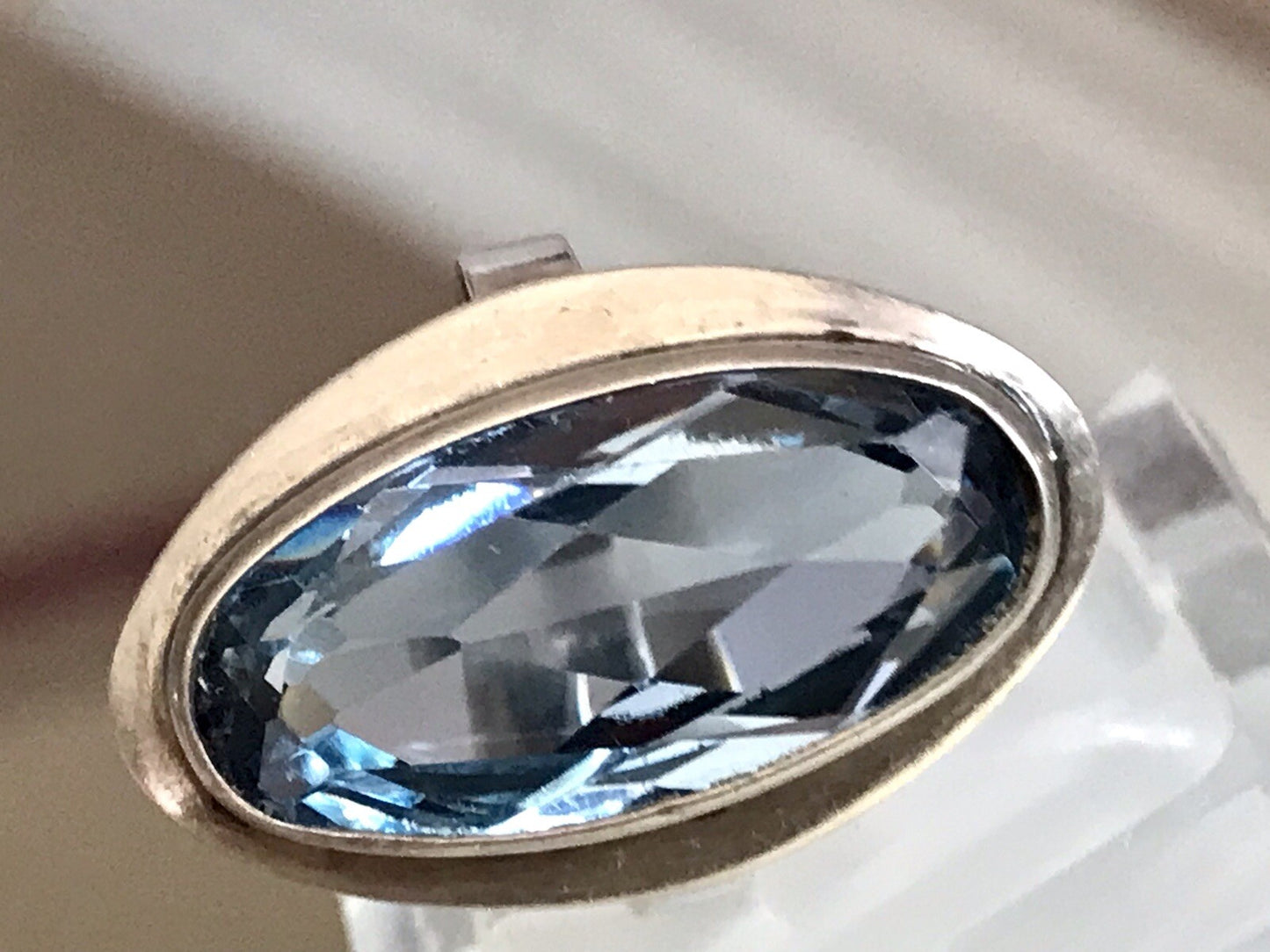 Vintage Edel DAMEN RING Silber 835 blauer Stein Topas? Gr.52 16,5