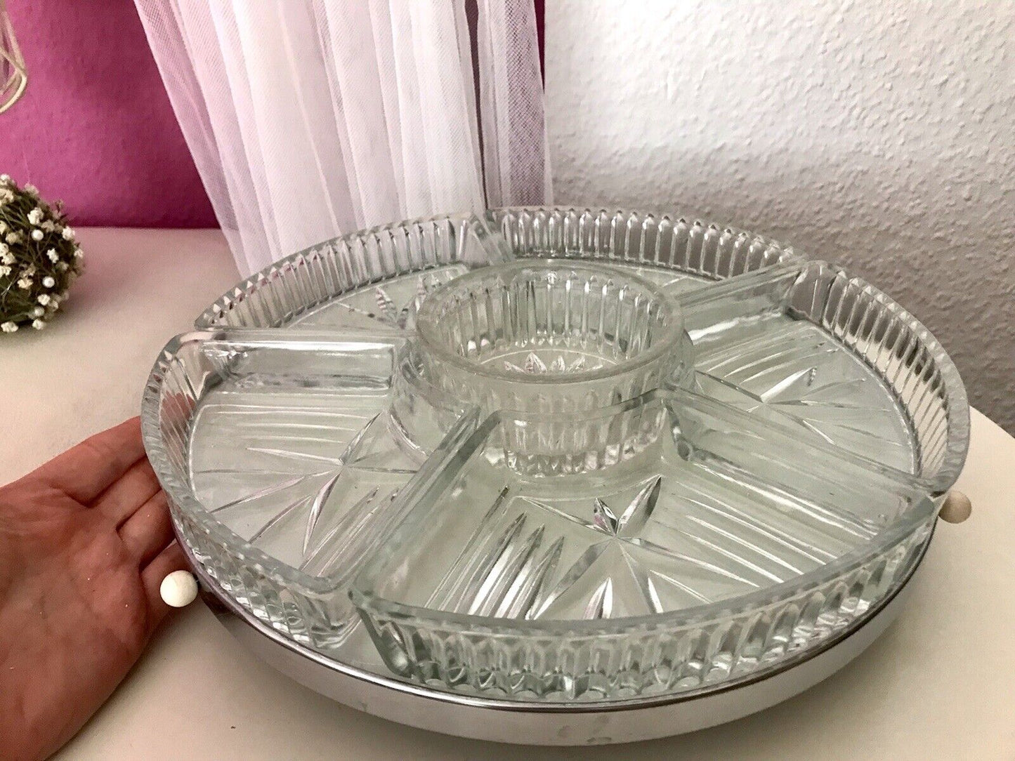 Antik schöne Art Déco Schale Tafelaufsatz Kabarett-Schale Pressglas drehbar