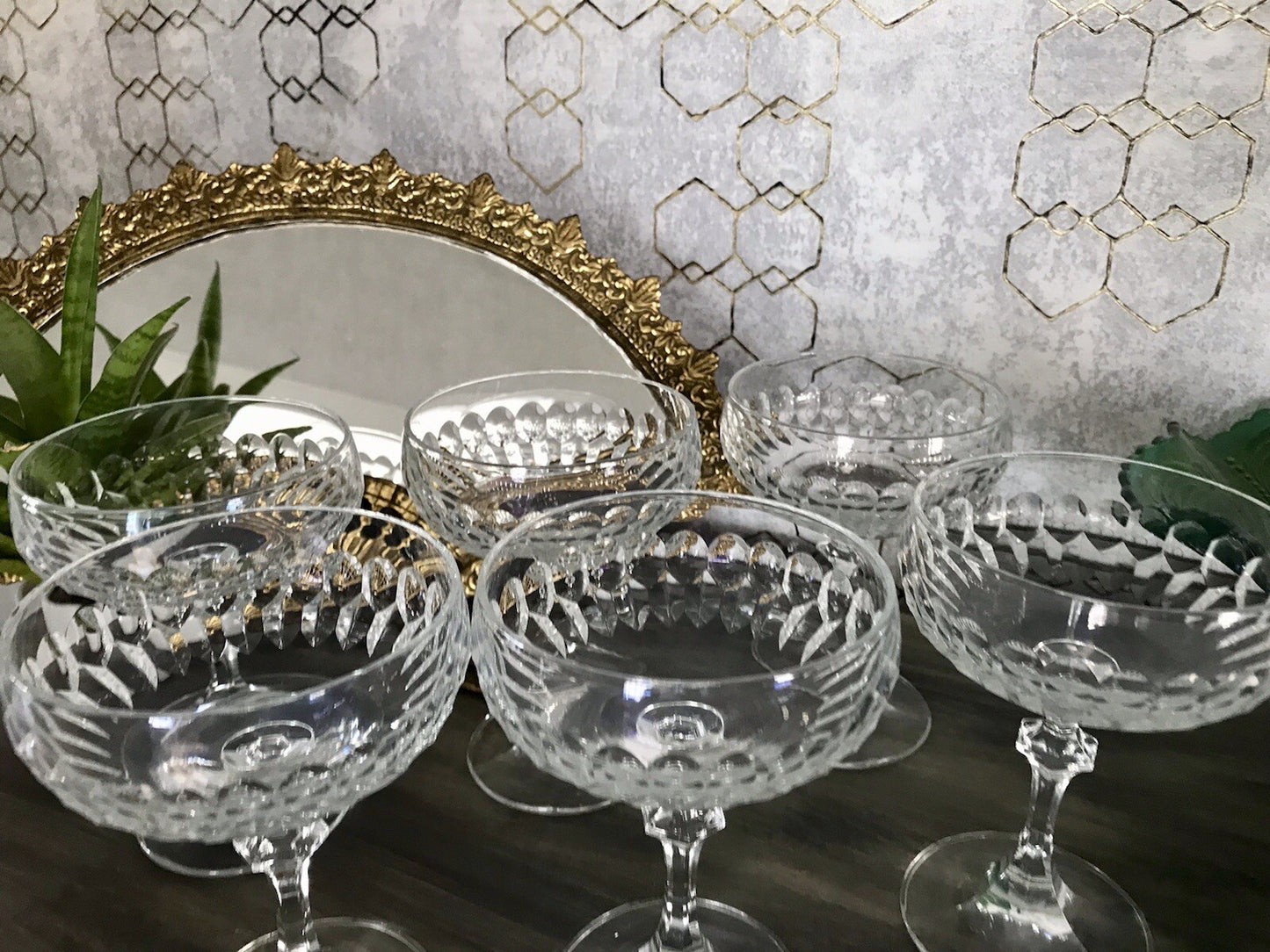 Vintage 8x Champagnerschalen Sektschalen Kristallglas Schliff Bleikristall