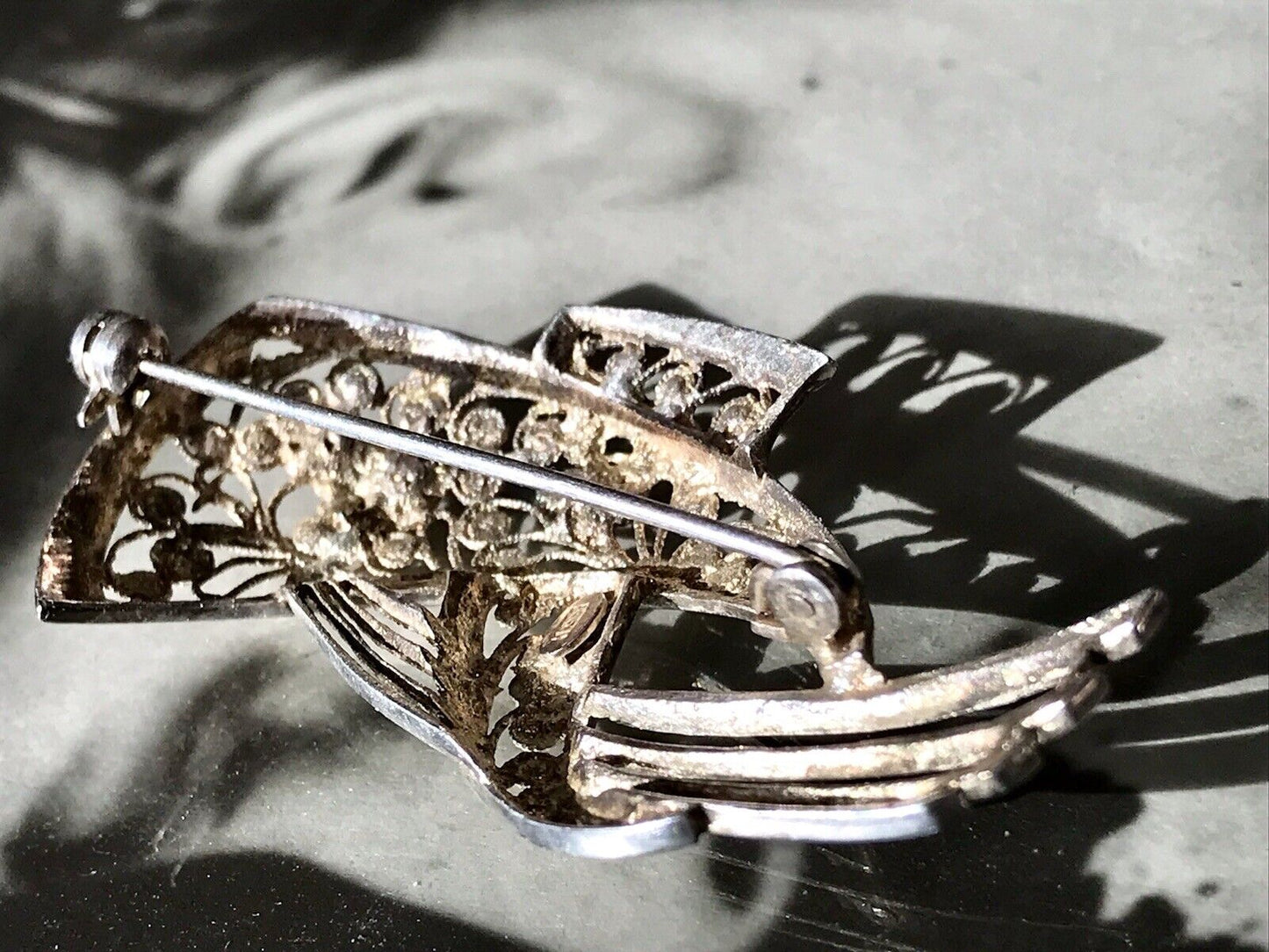Antik Art Déco Edel prachtvoll filigran Brosche Silber 835 H Koralle
