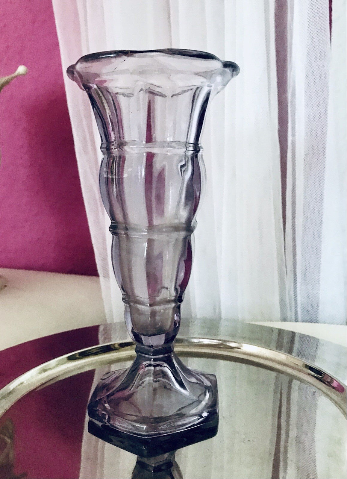 Antik Art Déco 1 Vase Glasvase Pressglas Lila Glas