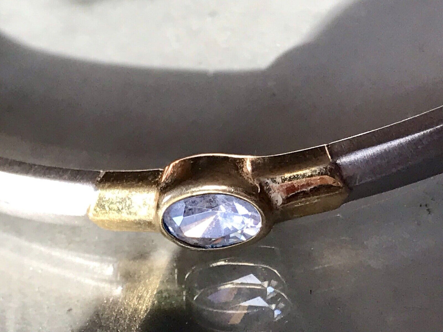 Alt Vintage Armband Armreif Klapp-Armspange 925 Silber teils vergoldet Stein FS
