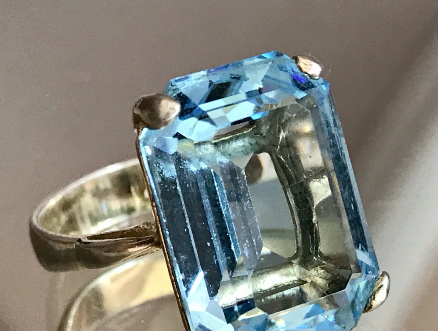 Vintage alt Damen Ring blauer Stein Silber vergoldet 925 Gr.59 18,8 wunderschön!