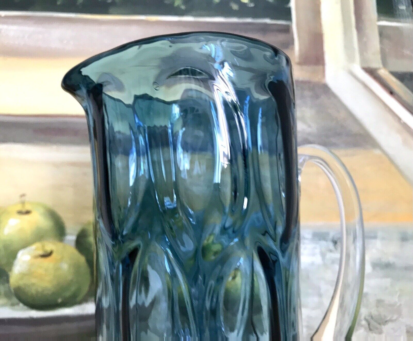 Vintage Designer 60er Krug Kanne Karaffe Space Age Glas Bubble Struktur blau