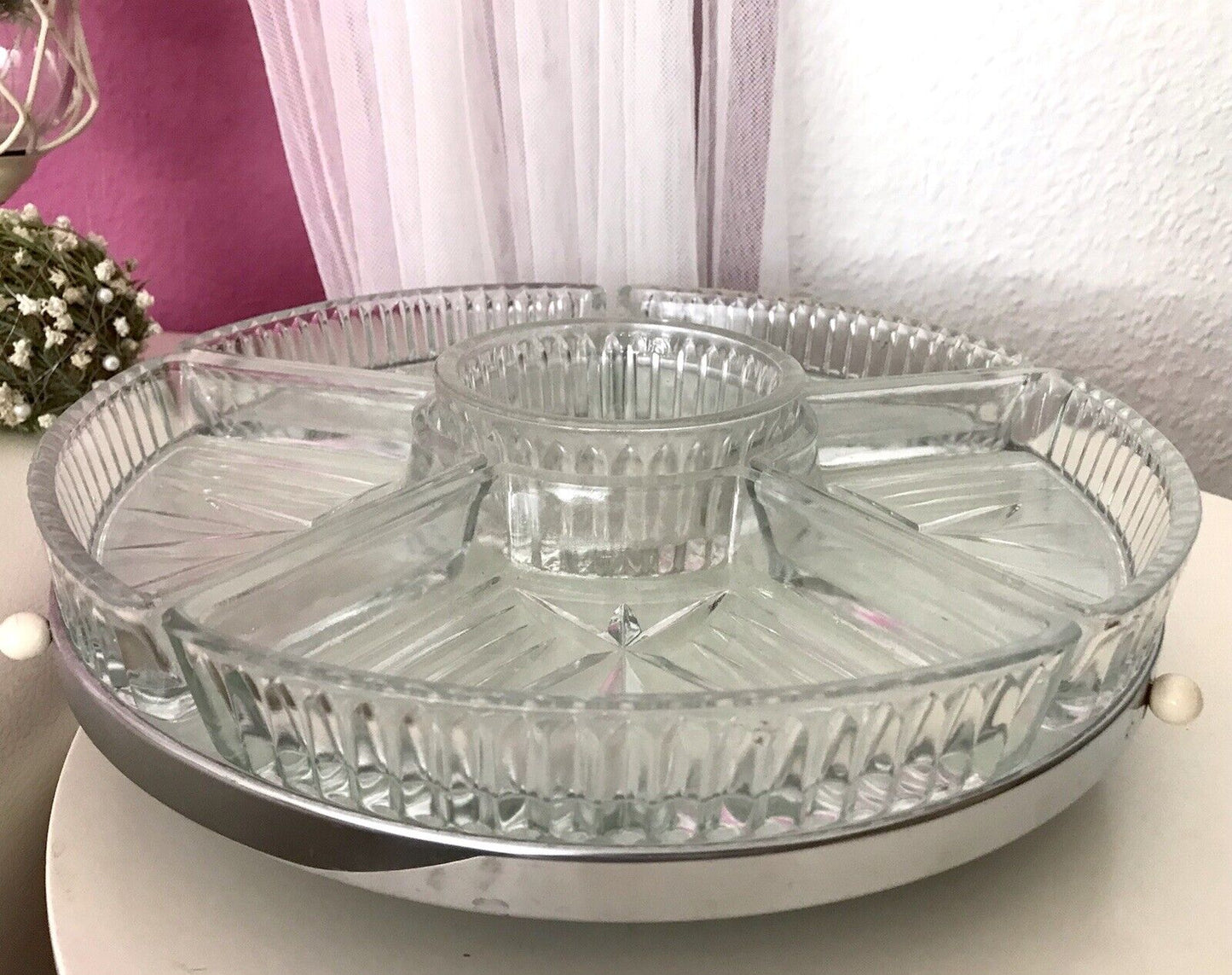 Antik schöne Art Déco Schale Tafelaufsatz Kabarett-Schale Pressglas drehbar