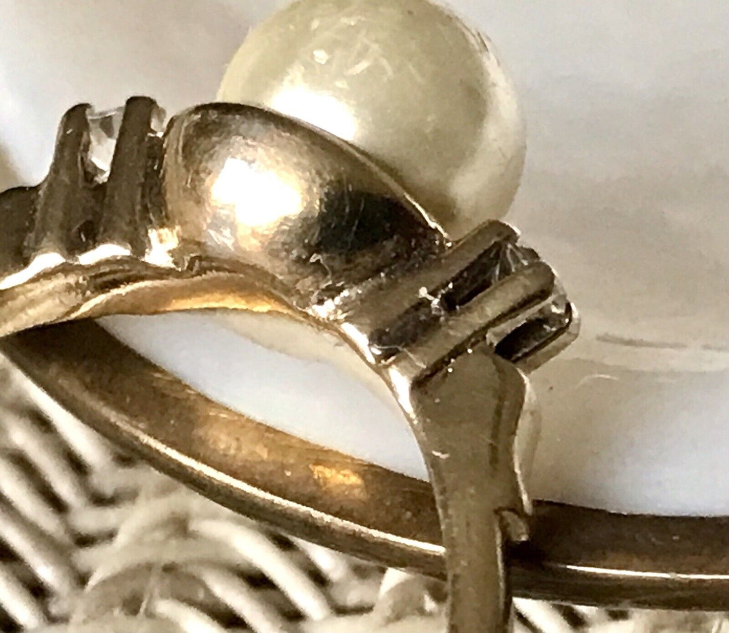 Antik Alt Edel DAMEN RING Silber 925 Perle farblose Steine Gr.58 18,4 vergoldet