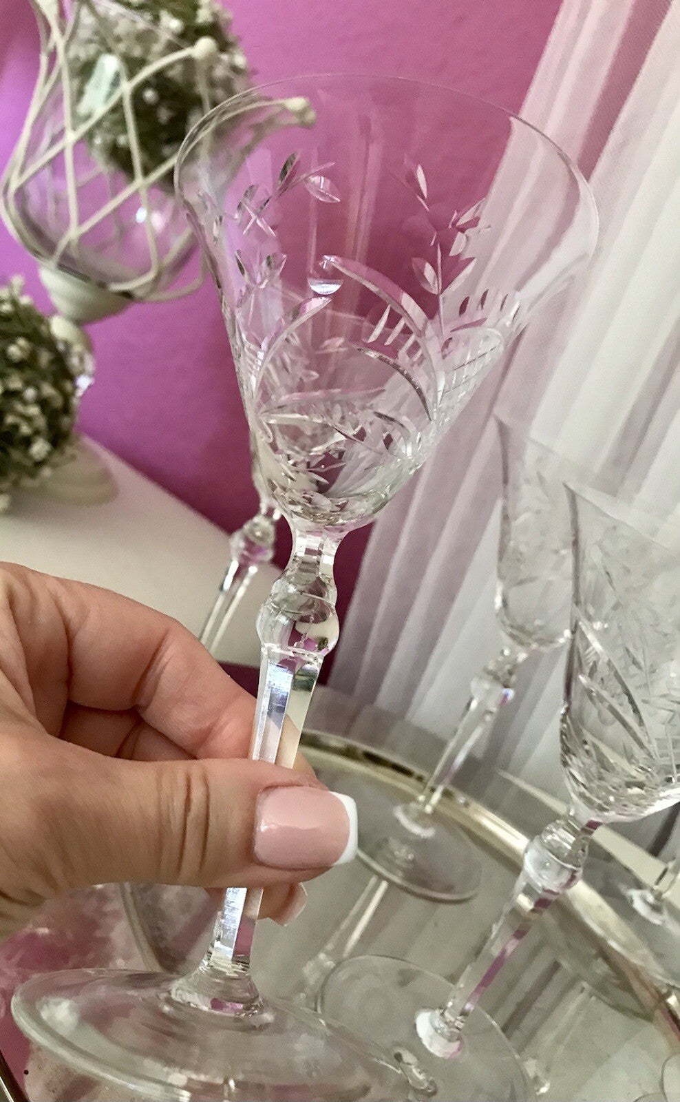 Antik Edel Art Déco 6x Weingläser Gläser Schliffdekor