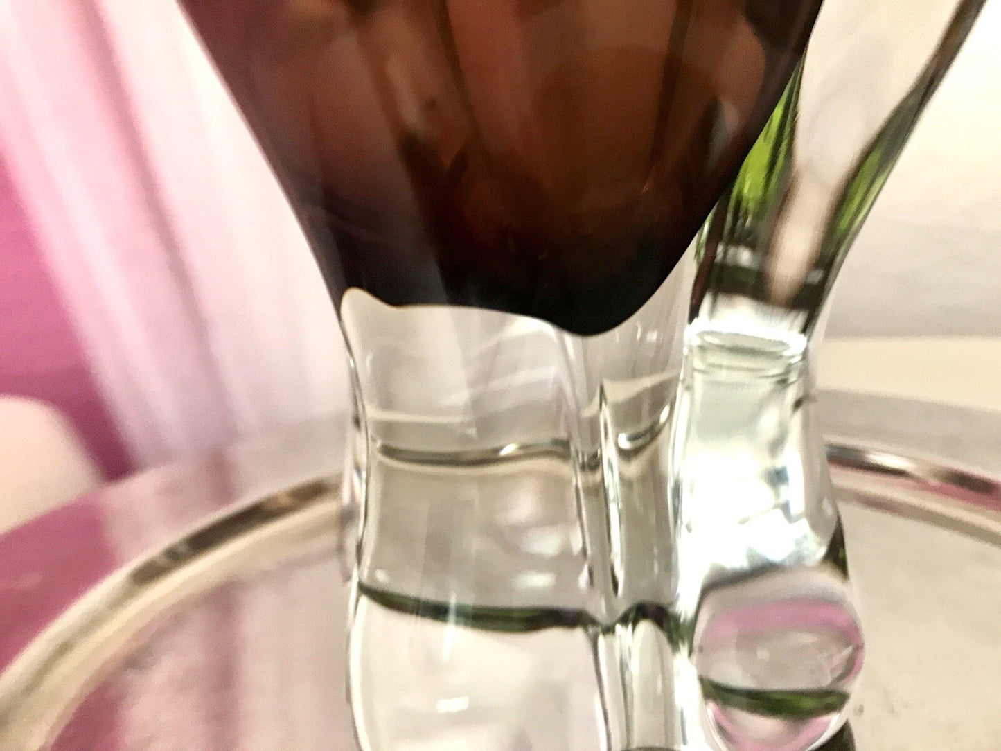 Vintage große Glasvase Vase Chribska 60er Jahre Glas Hospodka grün aubergine