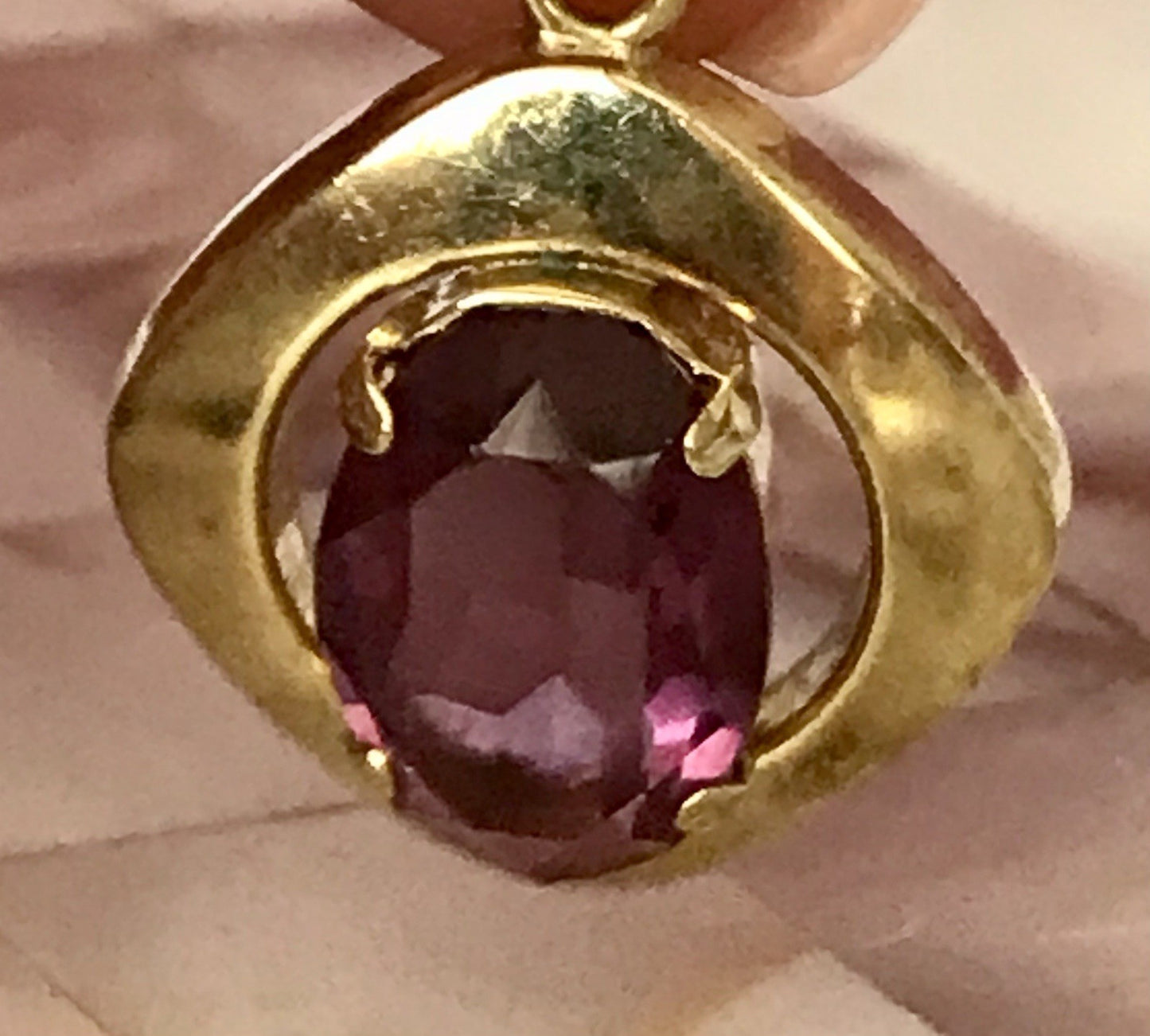 Vintage Designer Anhänger lila Stein Amethyst? Amerik. Doublè vergoldet