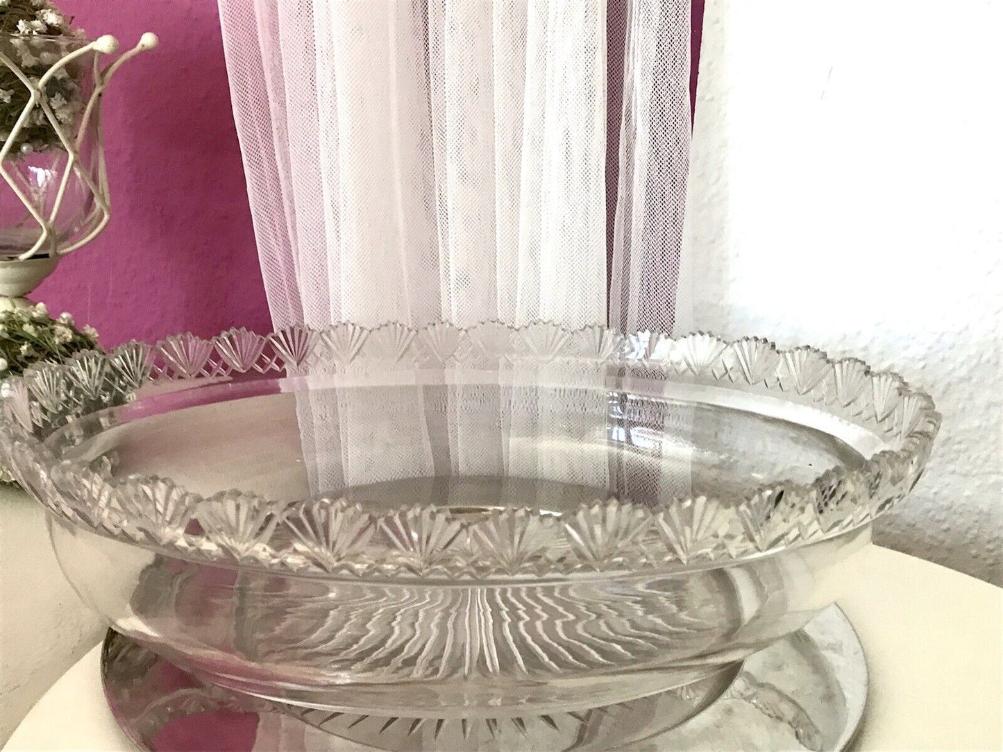 Antik Groß Bleikristall Schale Glasschale Jardiniere Kristallglas Glaseinsatz