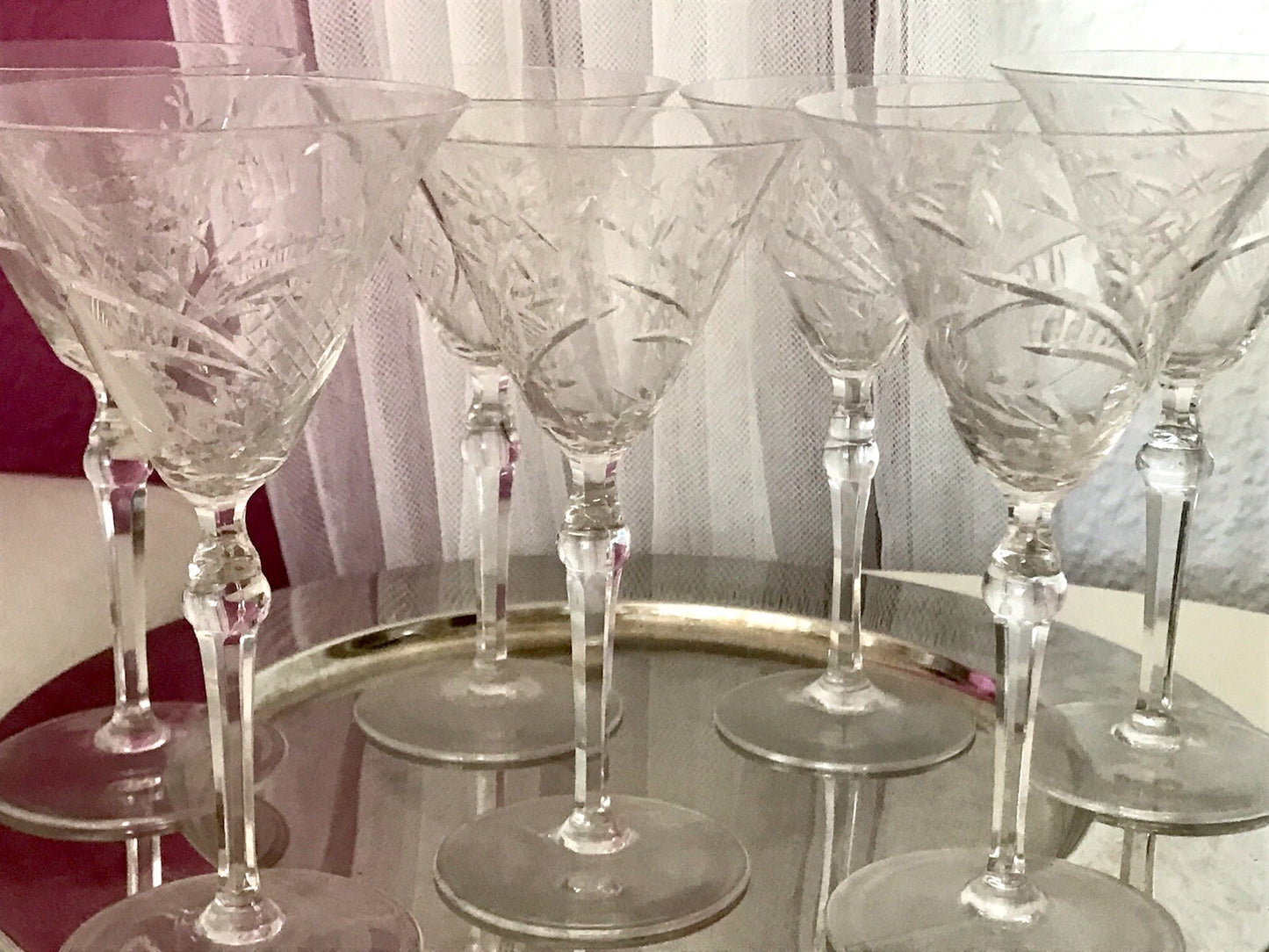 Antik Edel Art Déco 6x Weingläser Gläser Schliffdekor