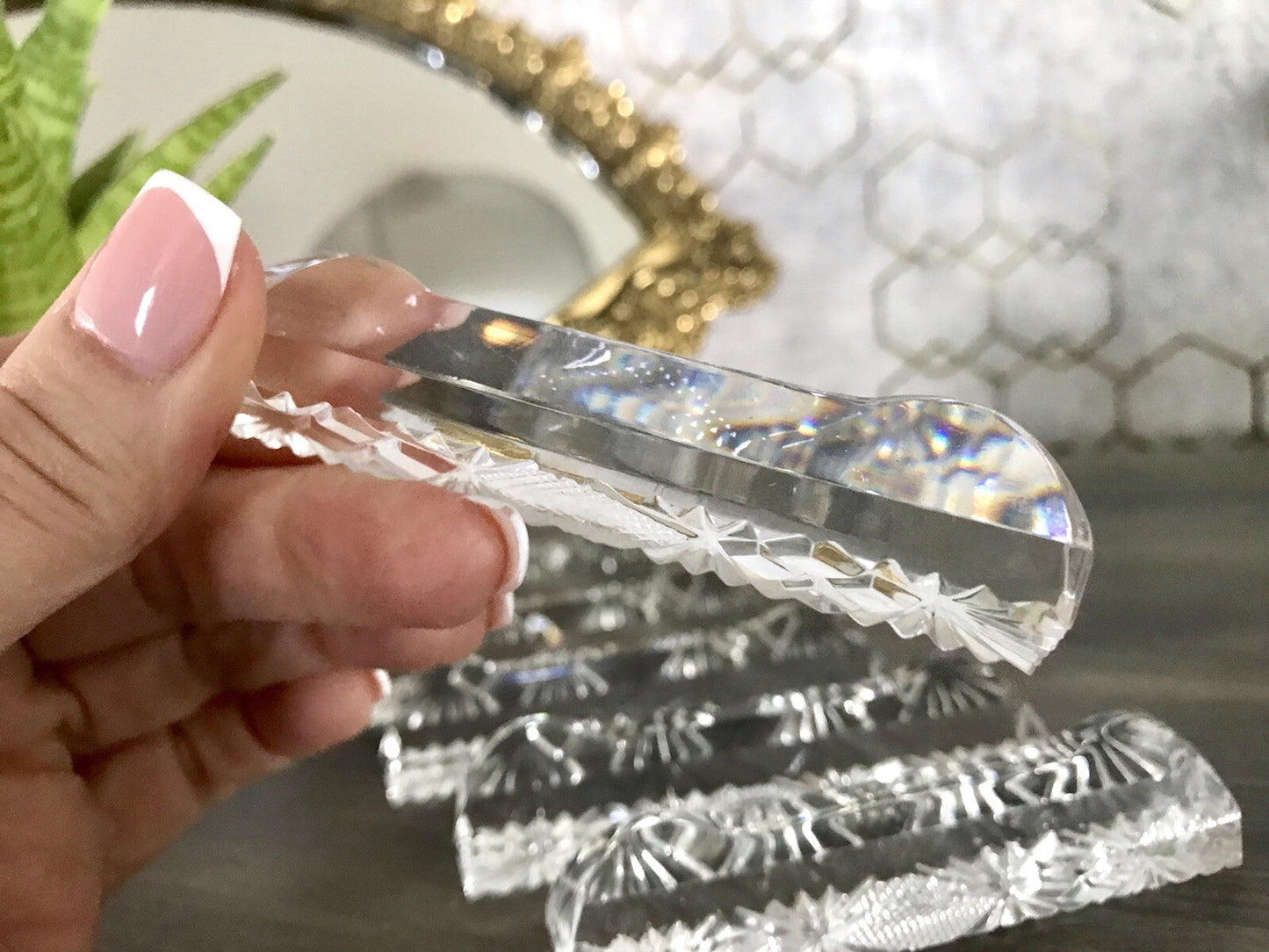 Alt antik? 6 Art Déco Messerbänkchen Kristallglas Glas EDEL Schliff