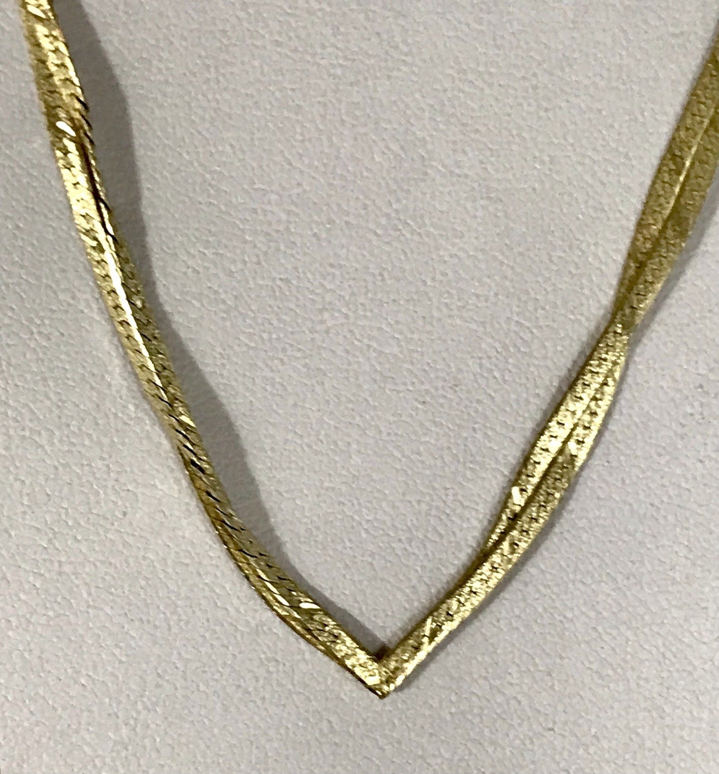 Alt Edel Vintage 925 Silber vergoldet Collier Halskette V-Form Schlangenmuster