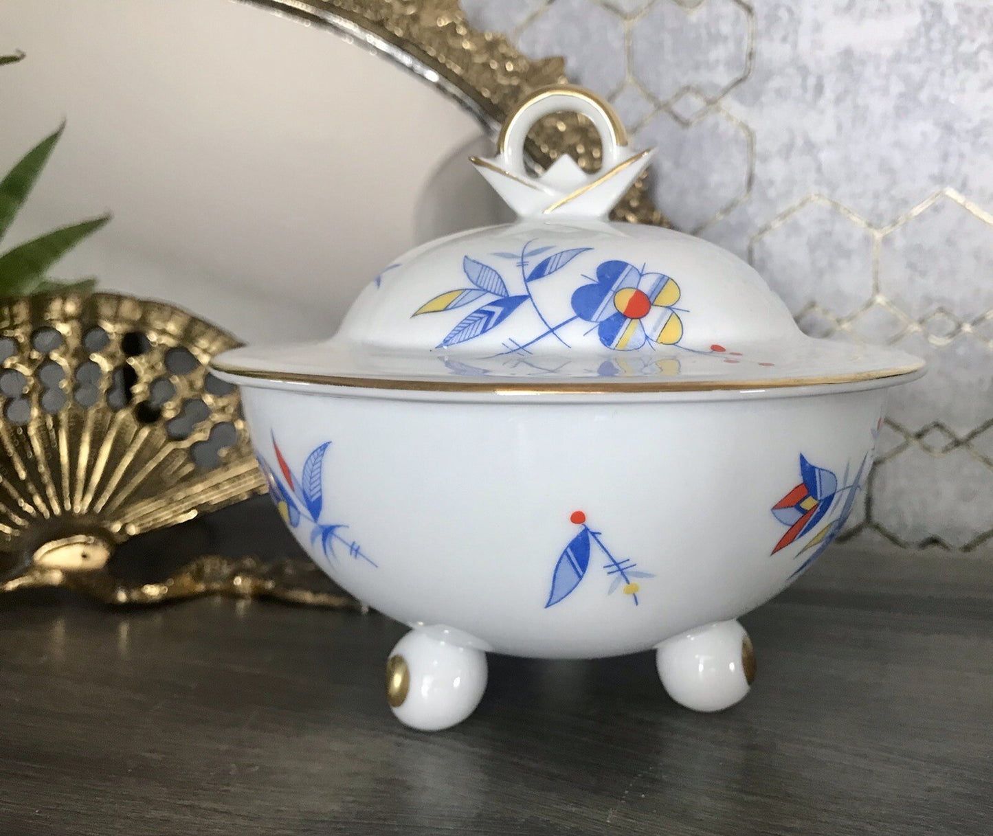 Antik Art Déco Porzellan Dose Deckeldose Schatulle Bonboniere Ullersricht Weiden