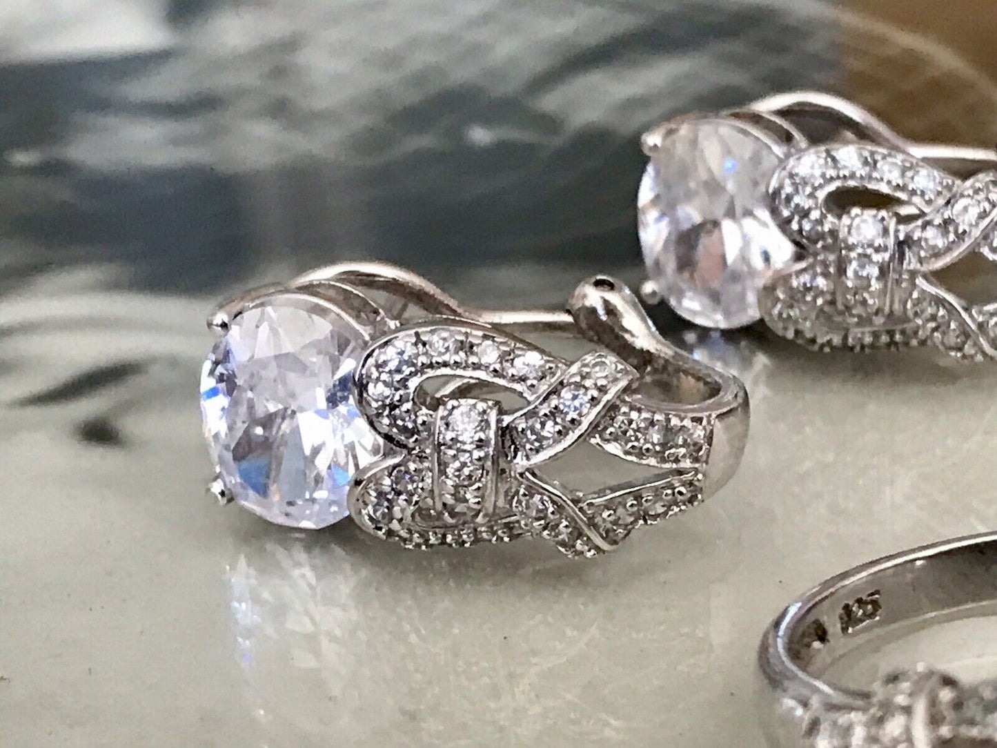 Edel Schmuck Set DAMEN RING & Ohrringe Silber 925 Gr.63 Steine Cubic Zirkonia