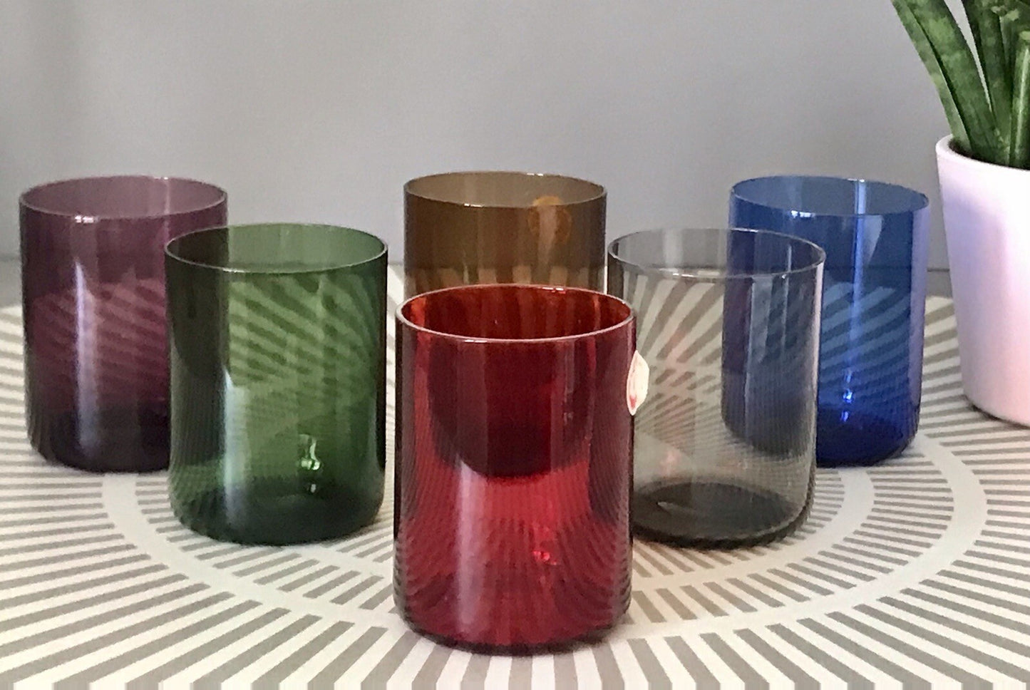 Vintage 60er Jahre 6 Schnapsgläser Gläser buntes Glas Rauchglas