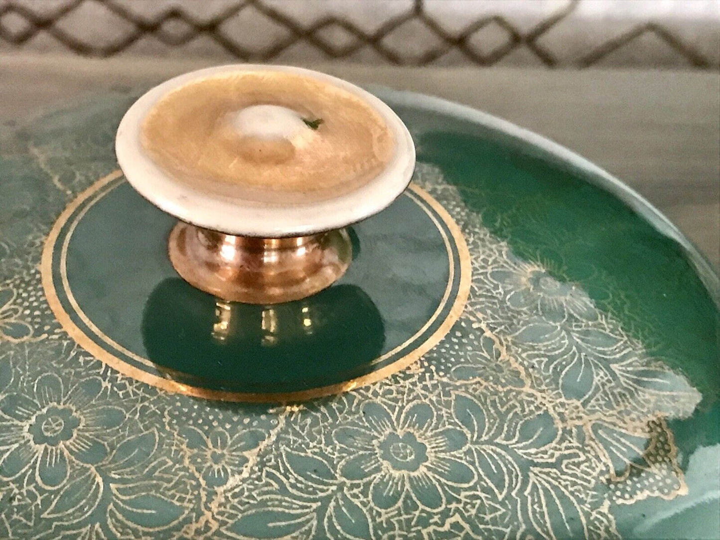 Spätes Art Vintage 50er Porzellan Dose Deckeldose Bonboniere grün gold Seltmann