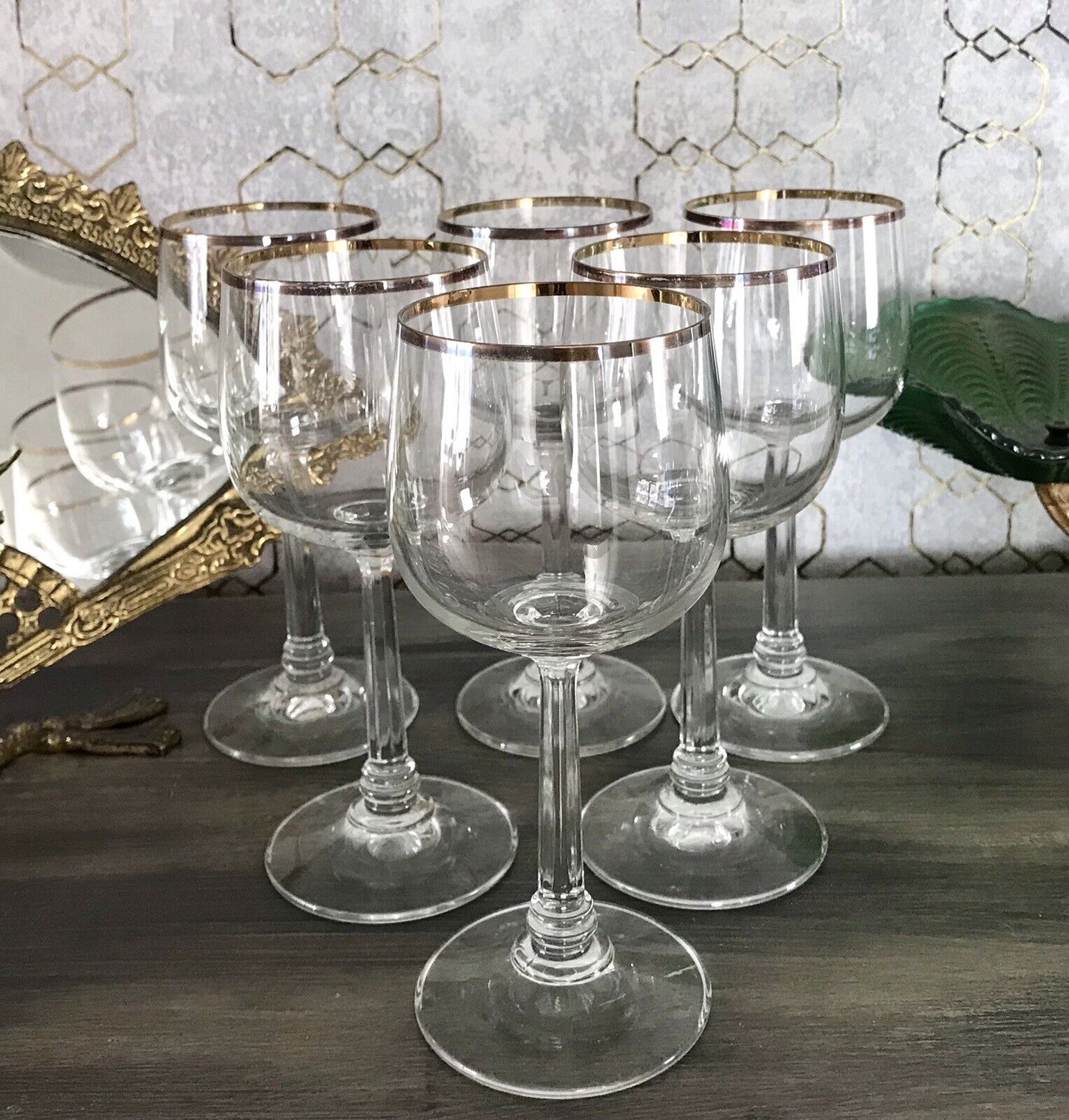 Art Déco Stil 6 Gläser Weingläser Weißweingläser Glas Goldrand Lausitzer
