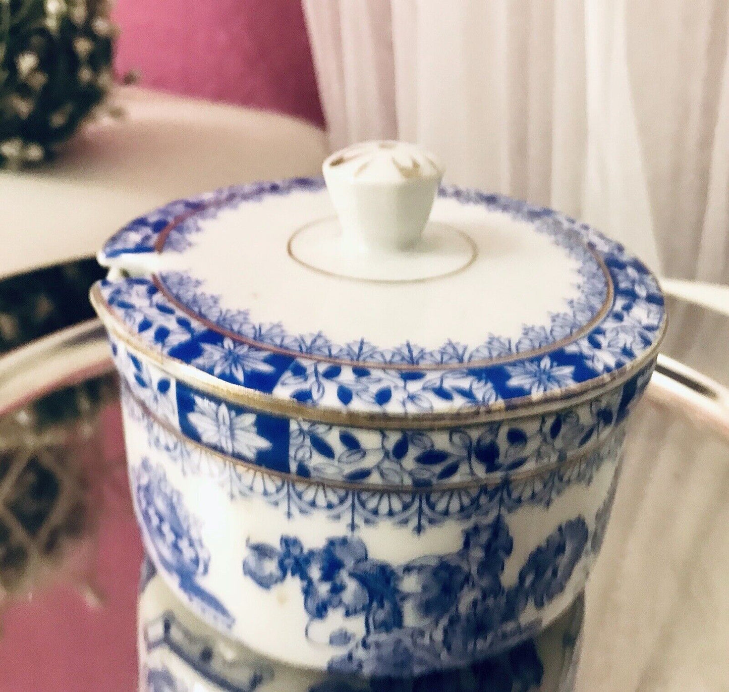 Antik Art Déco Porzellan Deckeldose Dose China Blau Oscar Schaller ??