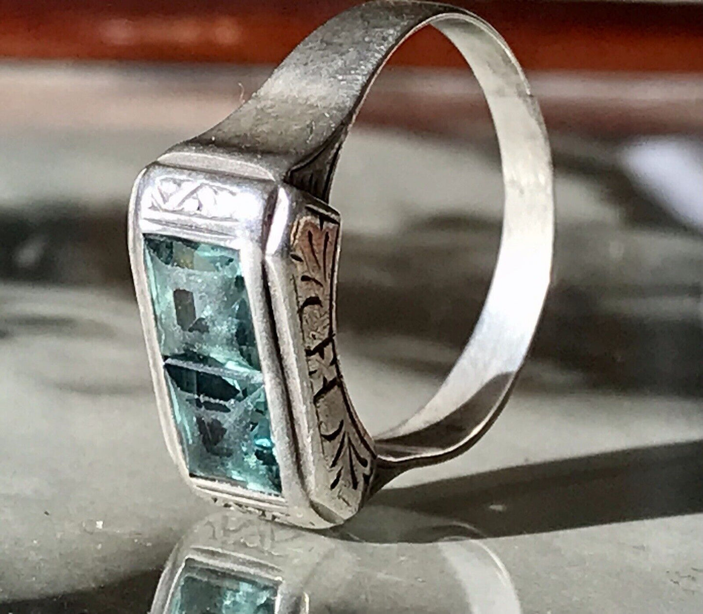 Antik Art Déco Unisex RING Silber Gr. 62 19,7 Blaugrüne Steine