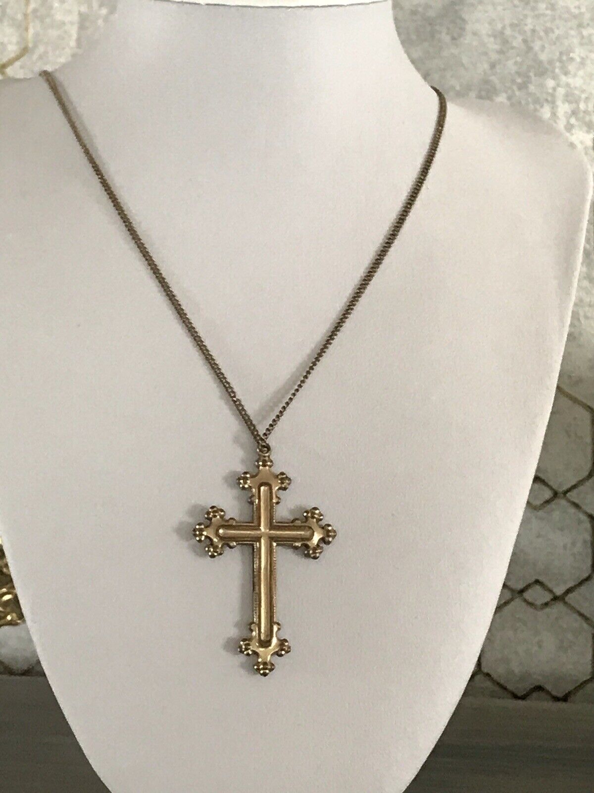 Antik Alt Amerik. Doublè Kreuz Anhänger schön Farbe gold