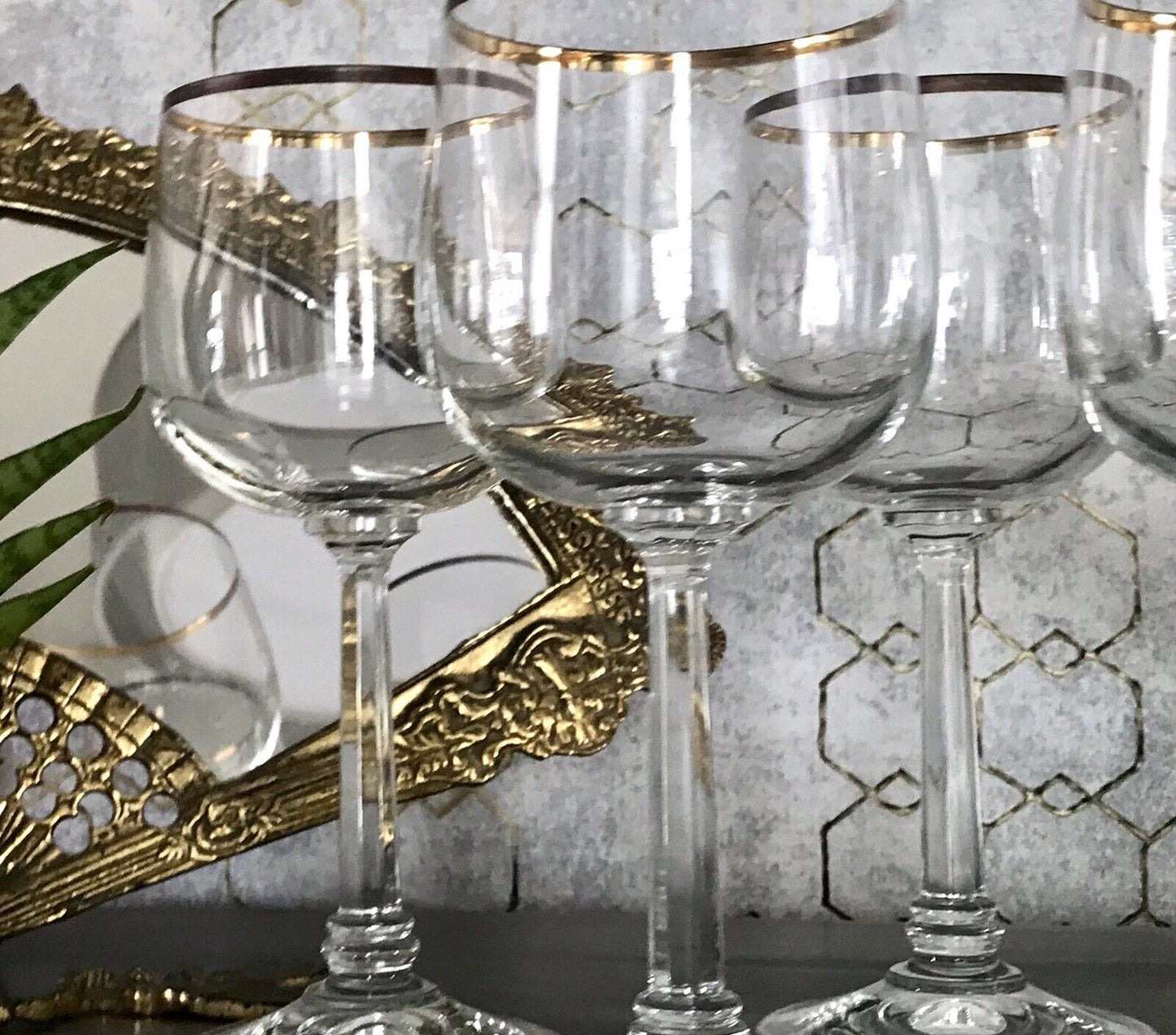 Art Déco Stil 6 Gläser Weingläser Weißweingläser Glas Goldrand Lausitzer
