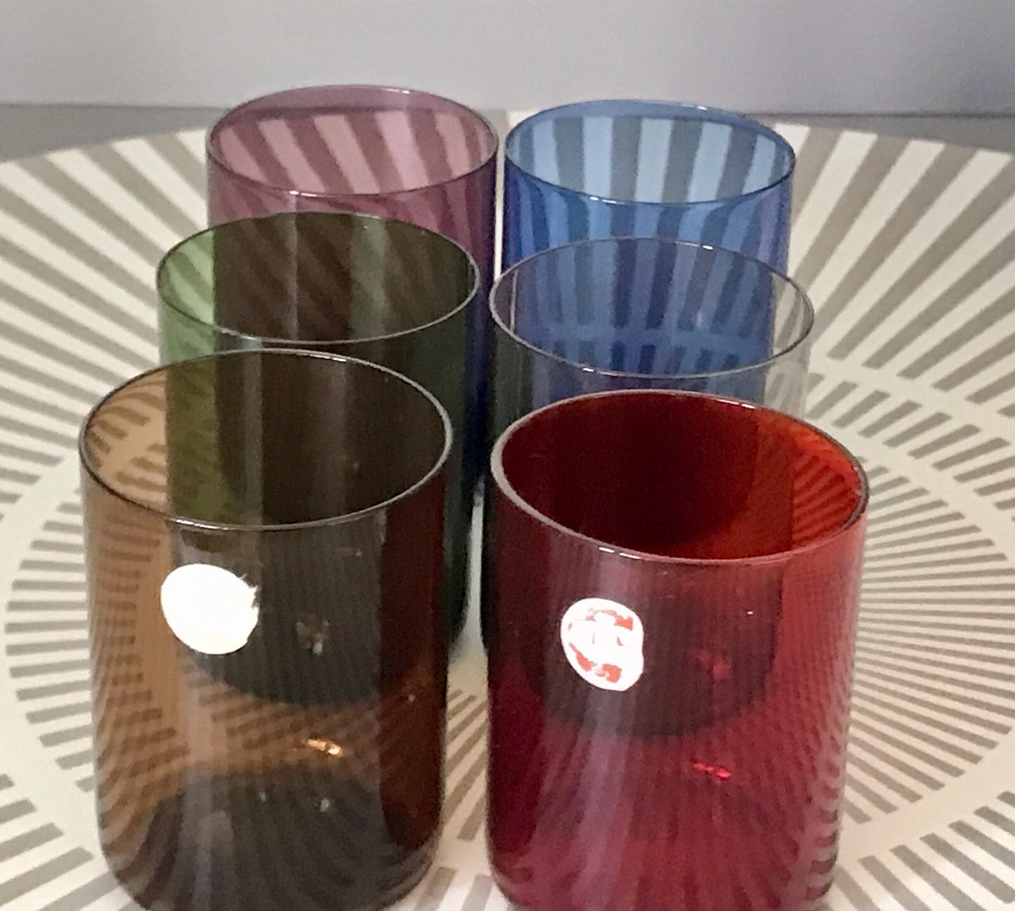 Vintage 60er Jahre 6 Schnapsgläser Gläser buntes Glas Rauchglas