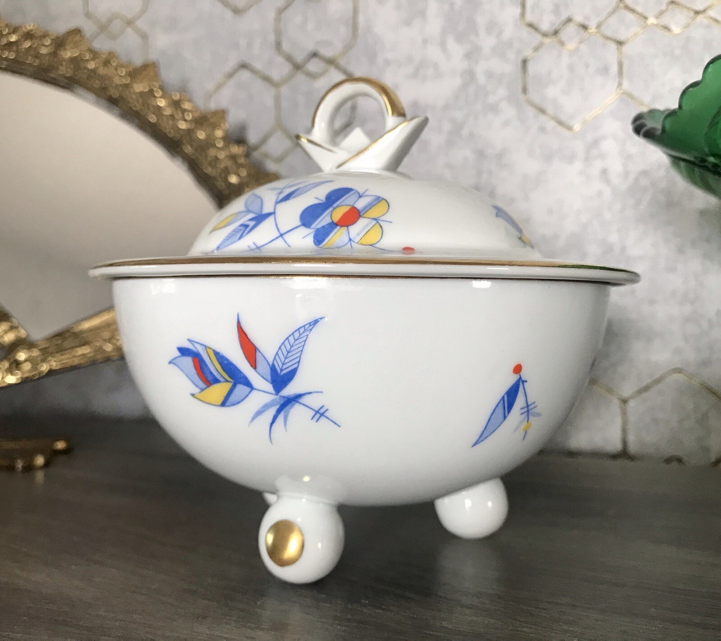 Antik Art Déco Porzellan Dose Deckeldose Schatulle Bonboniere Ullersricht Weiden