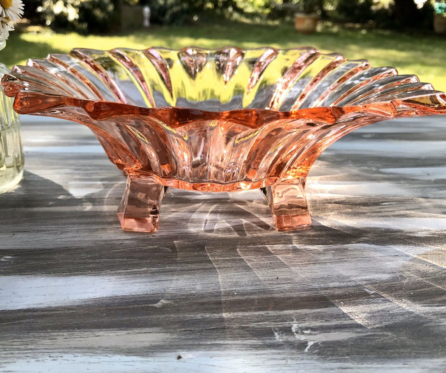 Jardiniere Brockwitz Prismen Rosalin Rosa Art Déco Schale Pressglas Glasschale