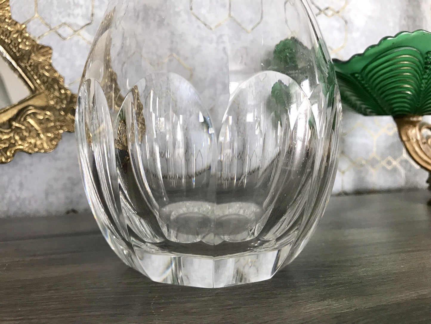 Vintage Art Déco Stil Glaskaraffe Karaffe Bleikristall Edel Stopfen Schälschliff