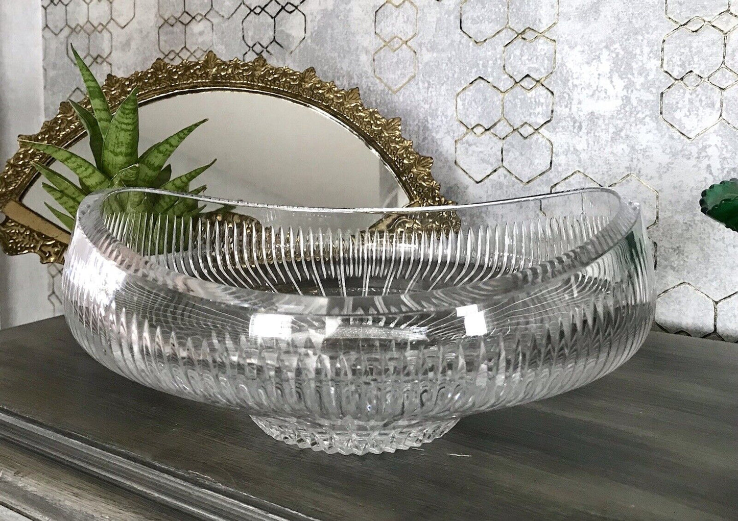 Vintage EDEL Bleikristall Schale Glasschale Kristallglas Glas Groß Schliff