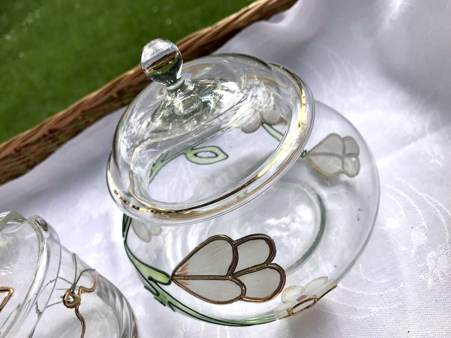 Nagel 2 Glasdose Bonboniere Gefäß Glas Konfitüre Marmeladen Dose Tiffany Optik