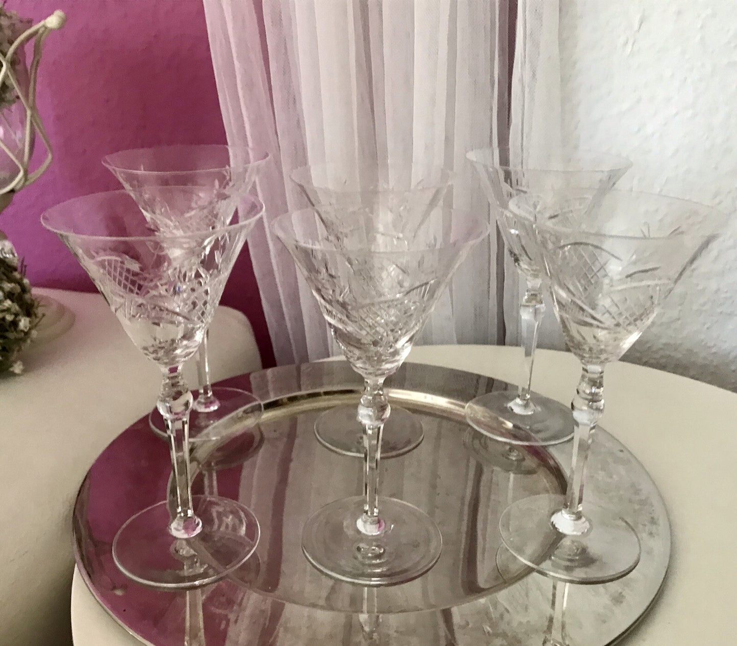 Antik Edel Art Déco 6x Weingläser Gläser Schliffdekor