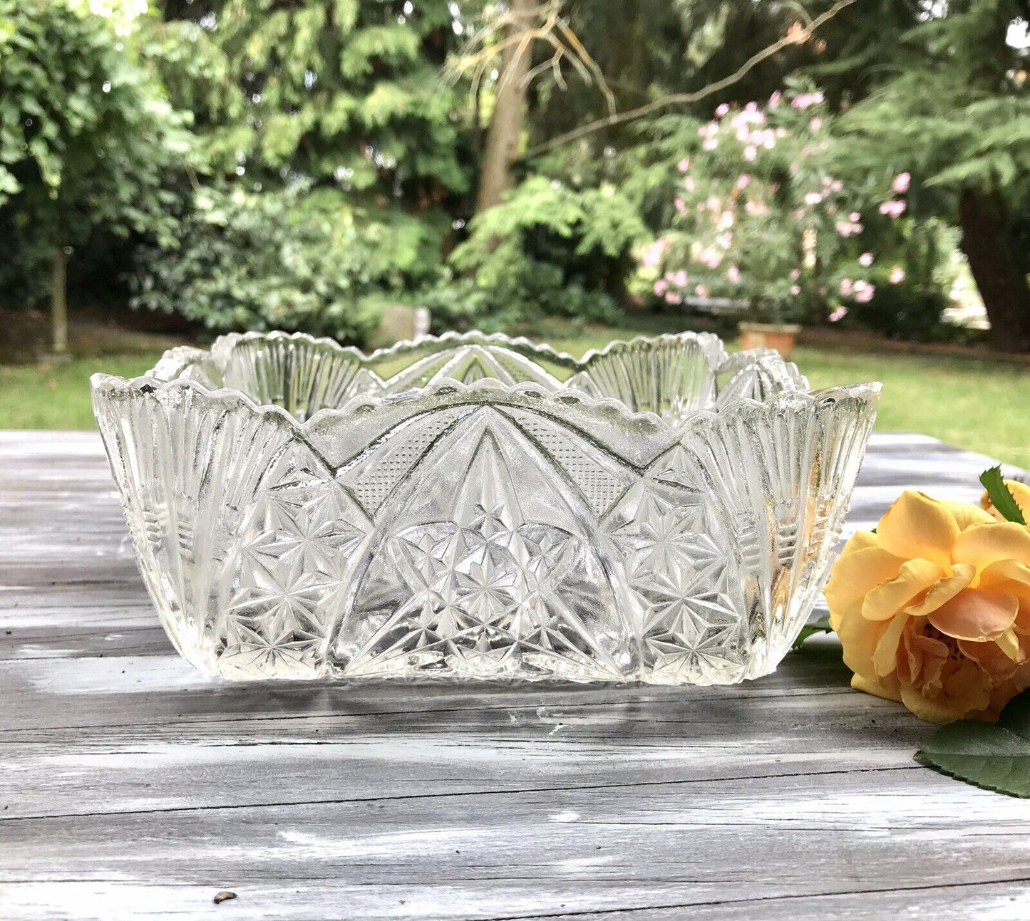 Antik Jugendstil Brockwitz 1915 Pressglas Schale viereckig Zürich Glas So Schön!