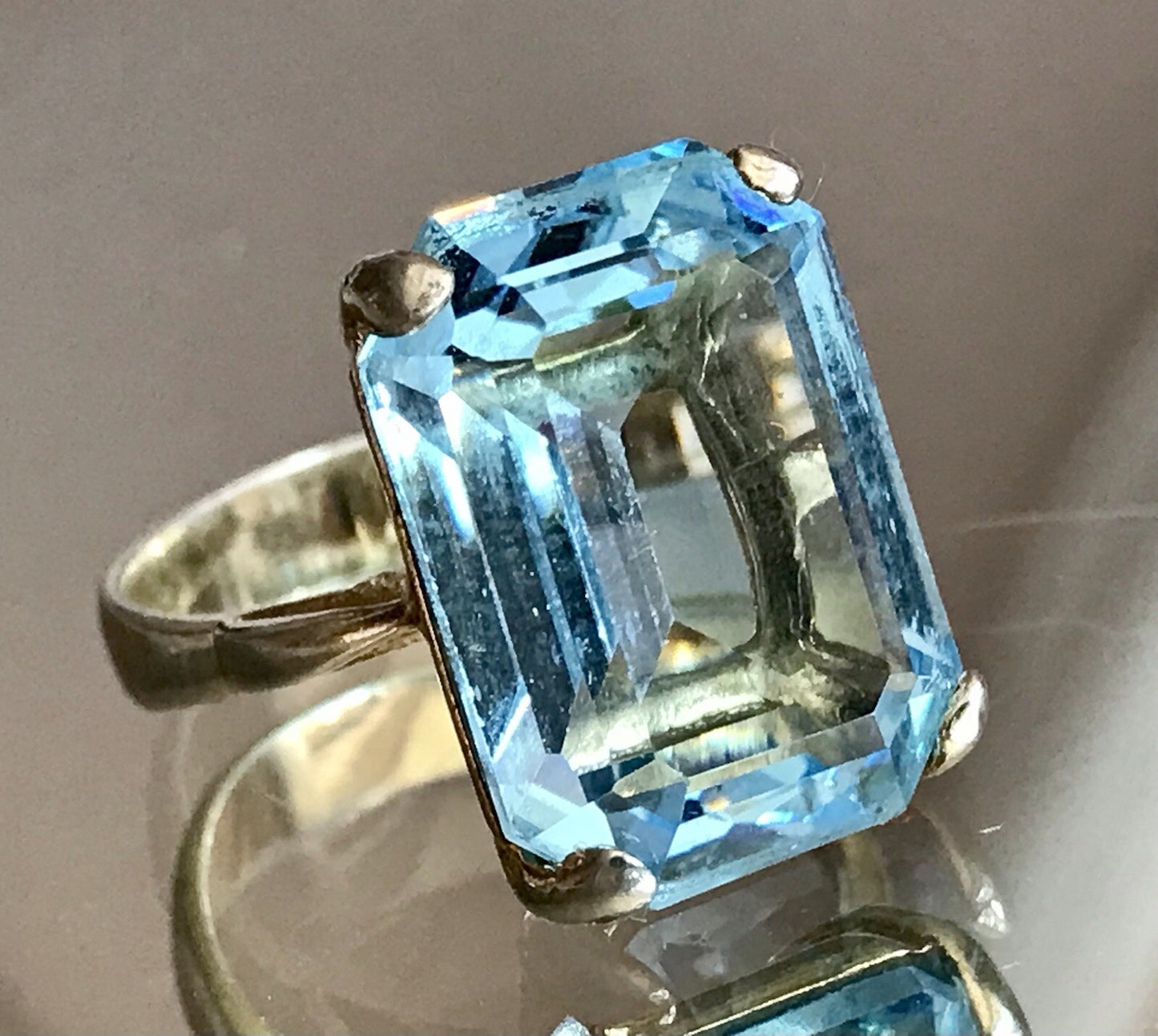 Vintage alt Damen Ring blauer Stein Silber vergoldet 925 Gr.59 18,8 wunderschön!