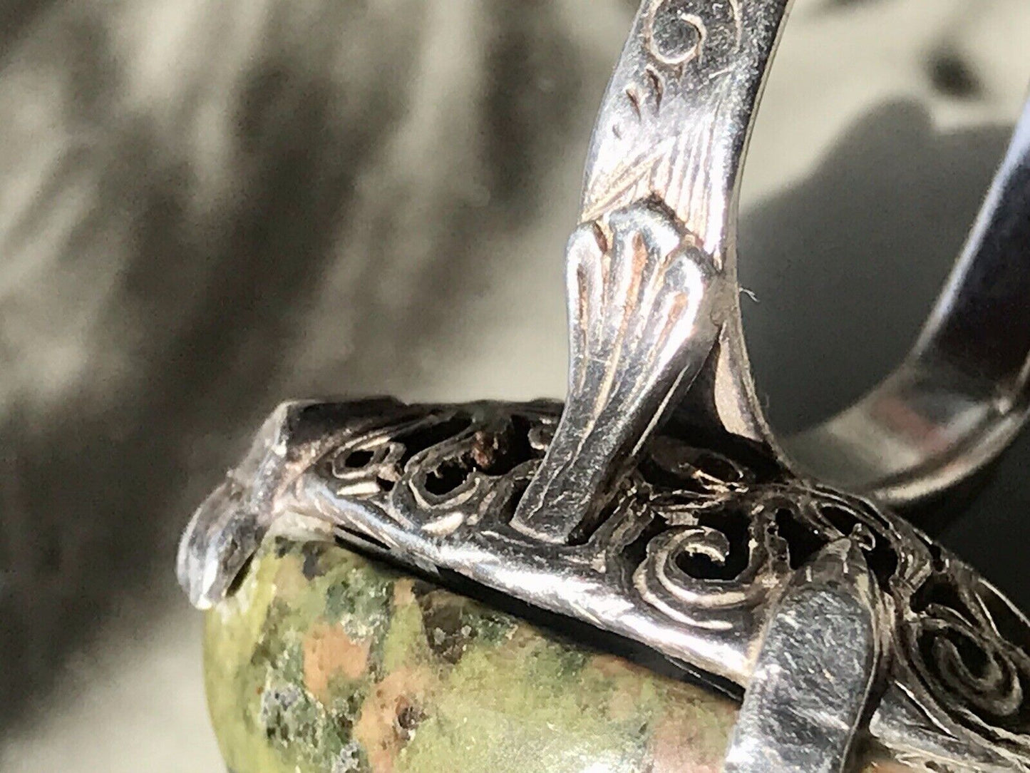Antik England Jugendstil Edel DAMEN RING 925 Silber Jaspis Birmingham AH