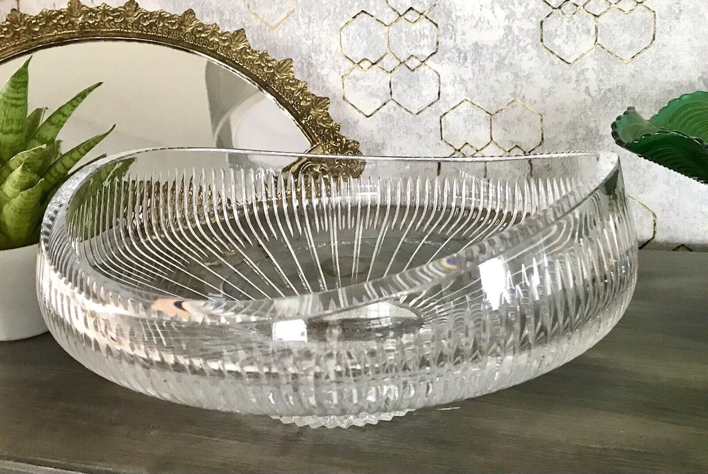 Vintage EDEL Bleikristall Schale Glasschale Kristallglas Glas Groß Schliff